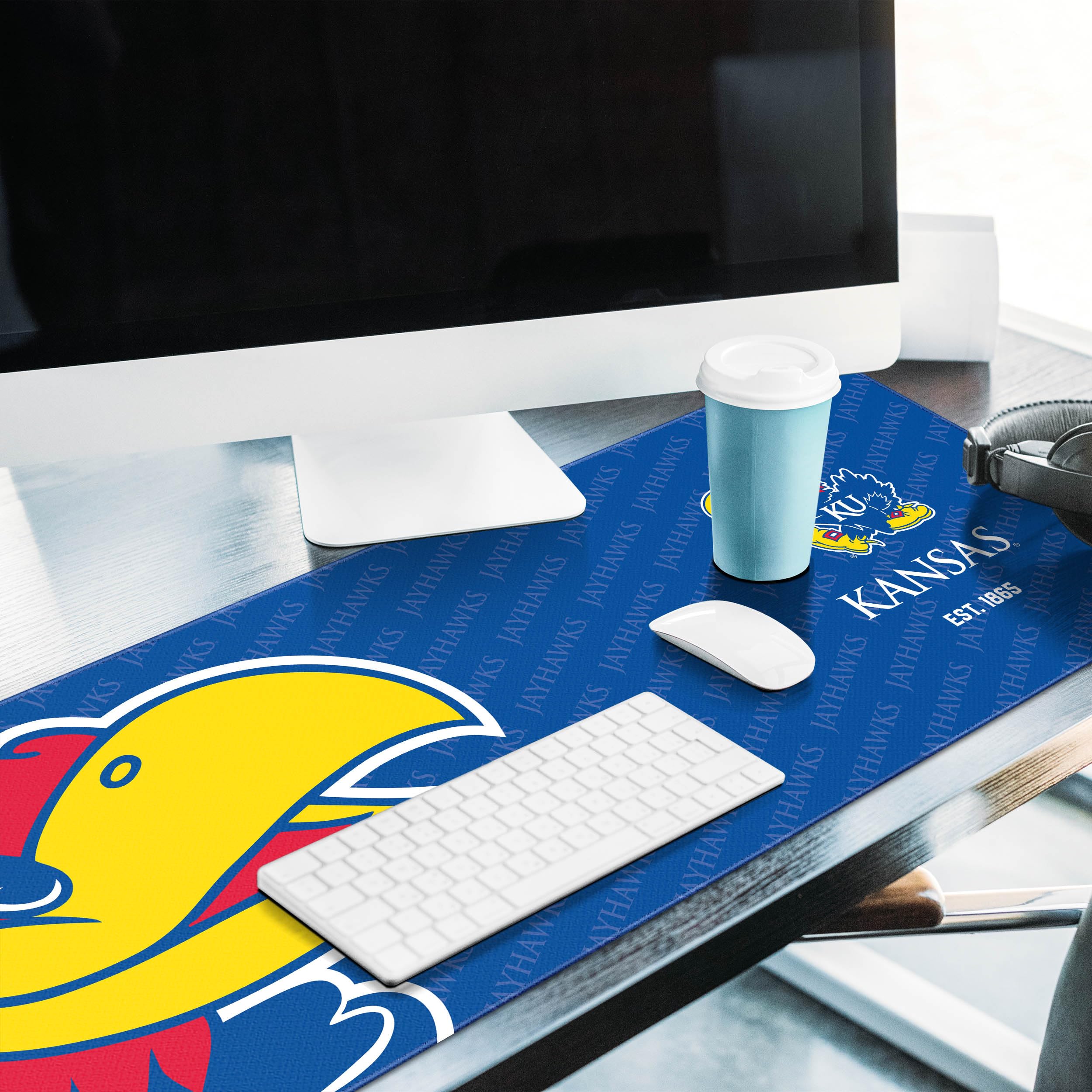 YouTheFan NCAA Kansas Jayhawks Logo Series Desk Pad - Officially Licensed College Basketball Mouse Pad - Perfect for Office, Gaming & Home Workspace Decor