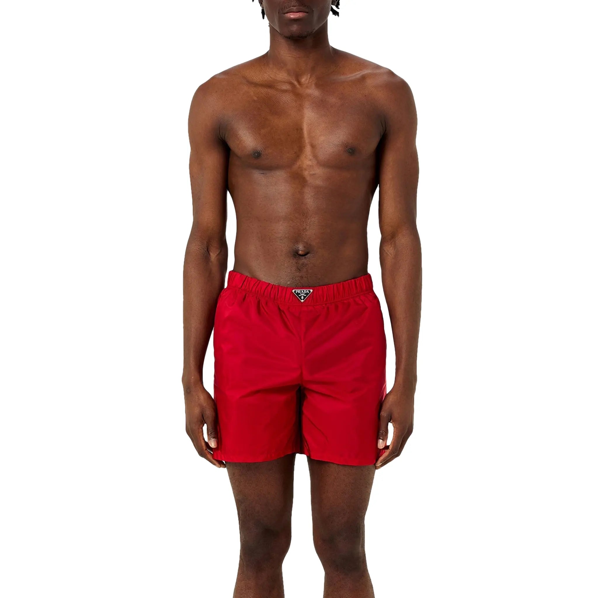 Prada Triangle Interlock Red Swim Shorts for Men - Luxury Designer Swimwear for Beach, Pool & Vacation - Premium Comfort & Style