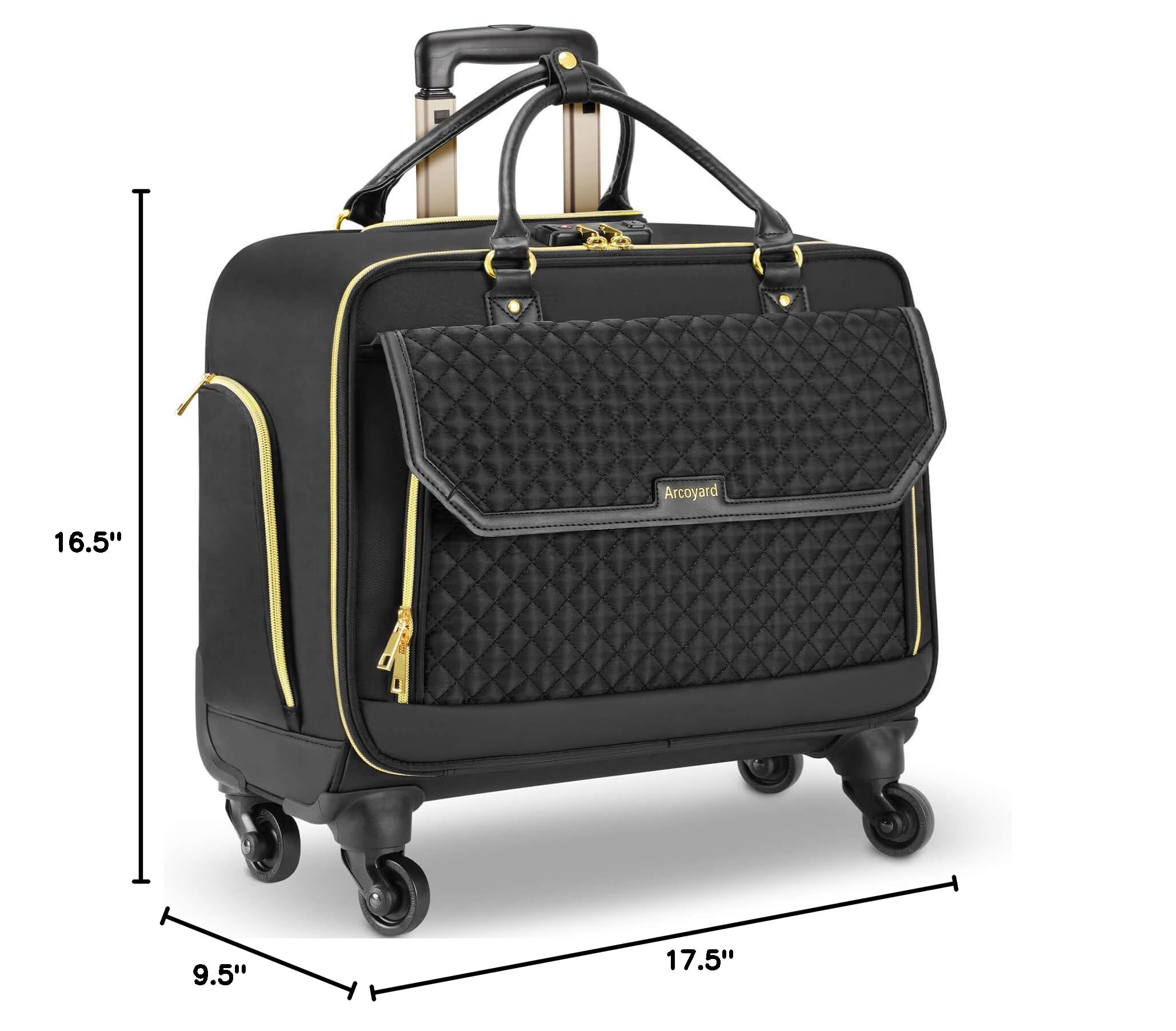 Rolling Laptop Briefcase with 4 Spinner Wheels - TSA Approved Carry On Computer Bag for Business Travel | Durable Work Tote for Professionals (Black) | Perfect for Airports, Commuting & Office Use