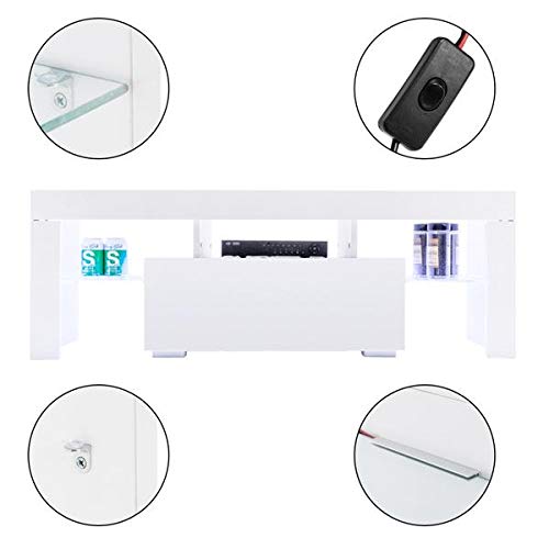 Modern TV Stand with LED Lights - Wooden Media Console with Storage Drawers & Shelves - Entertainment Center for Living Room, Bedroom - White - Perfect for Home Theater & Gaming Setups