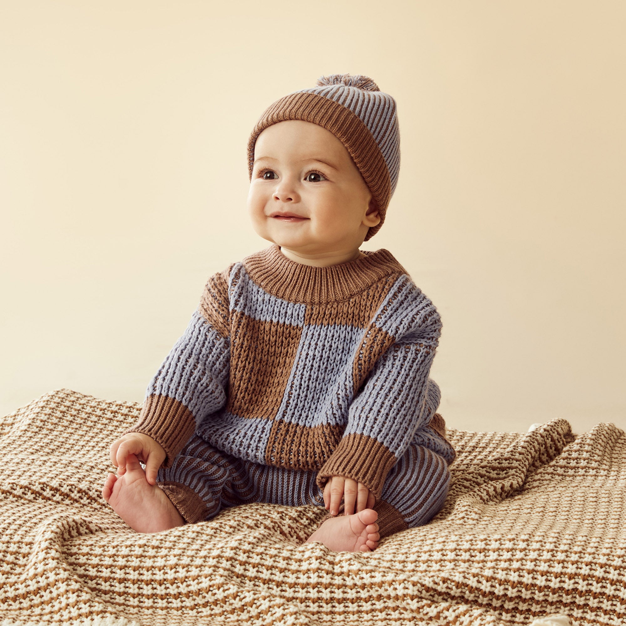 Organic Blue Speckle Knitted Check Jumper for Women - Soft Cotton Pullover Sweater for Casual Wear & Winter Fashion