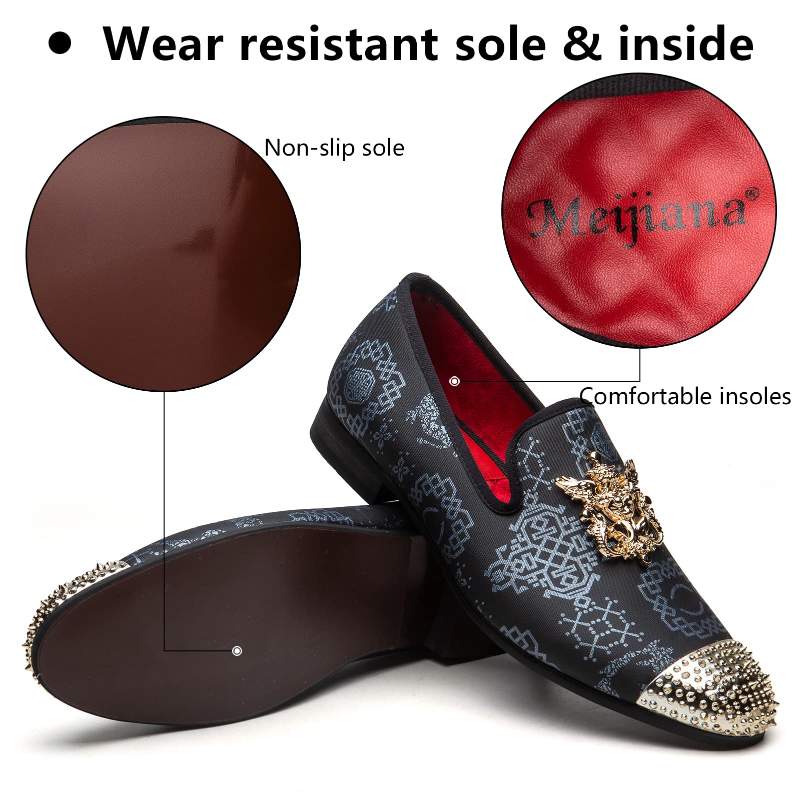 Meijiana Men's Velvet Loafers - Luxury Dress Shoes with Metal Embellishments for Wedding, Party & Formal Events - Comfortable Slip-On Loafers for Business & Evening Occasions