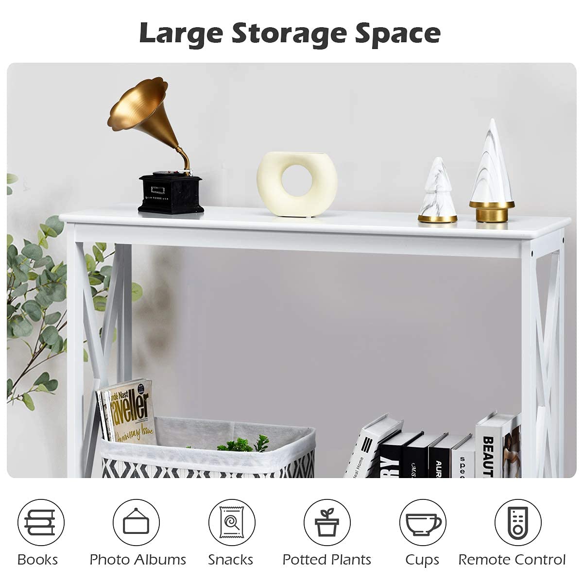 Giantex White 2-Tier Console Table with Storage Shelf, X-Design Narrow Accent Table for Entryway, Hallway, Living Room | Sofa Side Table, Bookshelf | Perfect for Small Spaces & Home Decor
