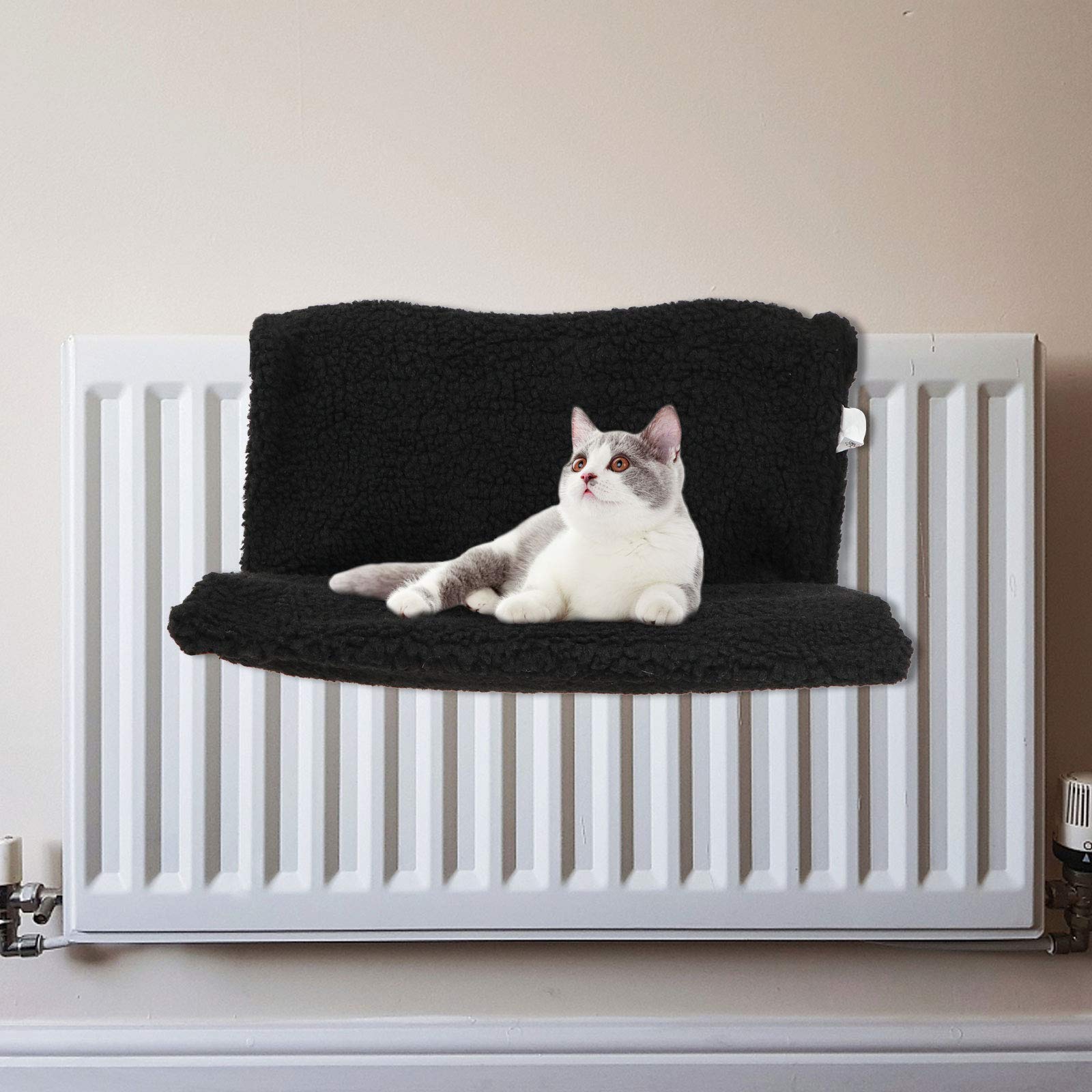 ULTECHNOVO Heated Cat Hammock Bed - Plush Small Pet Hanging Cage, Radiator Mat for Cats & Small Animals - Cozy Window Perch with Embroidered Polyester Fabric - Perfect for Winter Warmth & Relaxation