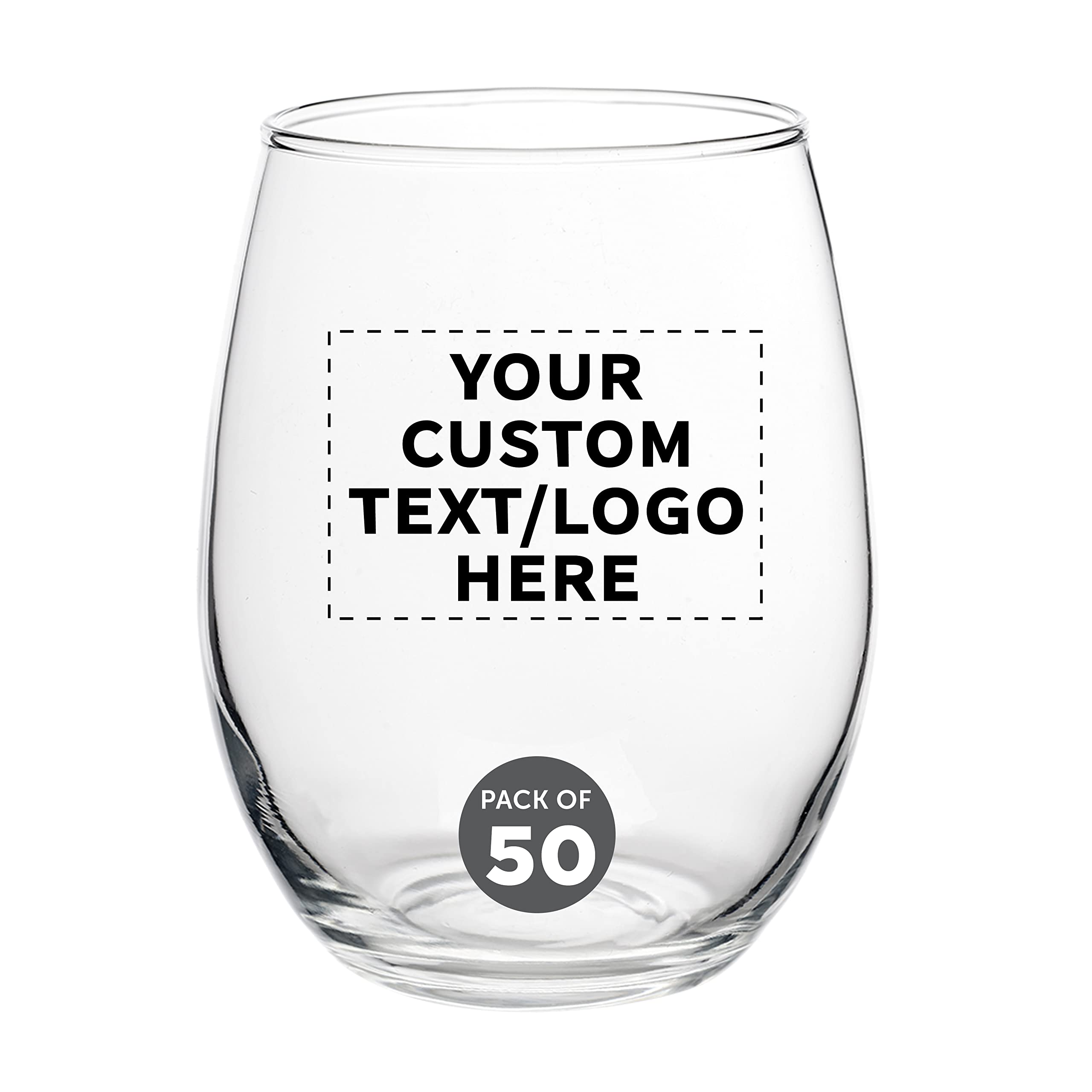 ARC Perfection 15 oz Custom Stemless Wine Glasses - Bulk Set of 50 Personalized Bar Glasses for Restaurants, Weddings & Events - Ideal for Red Wine, White Wine & Cocktails - Durable Clear Glassware for Commercial Use