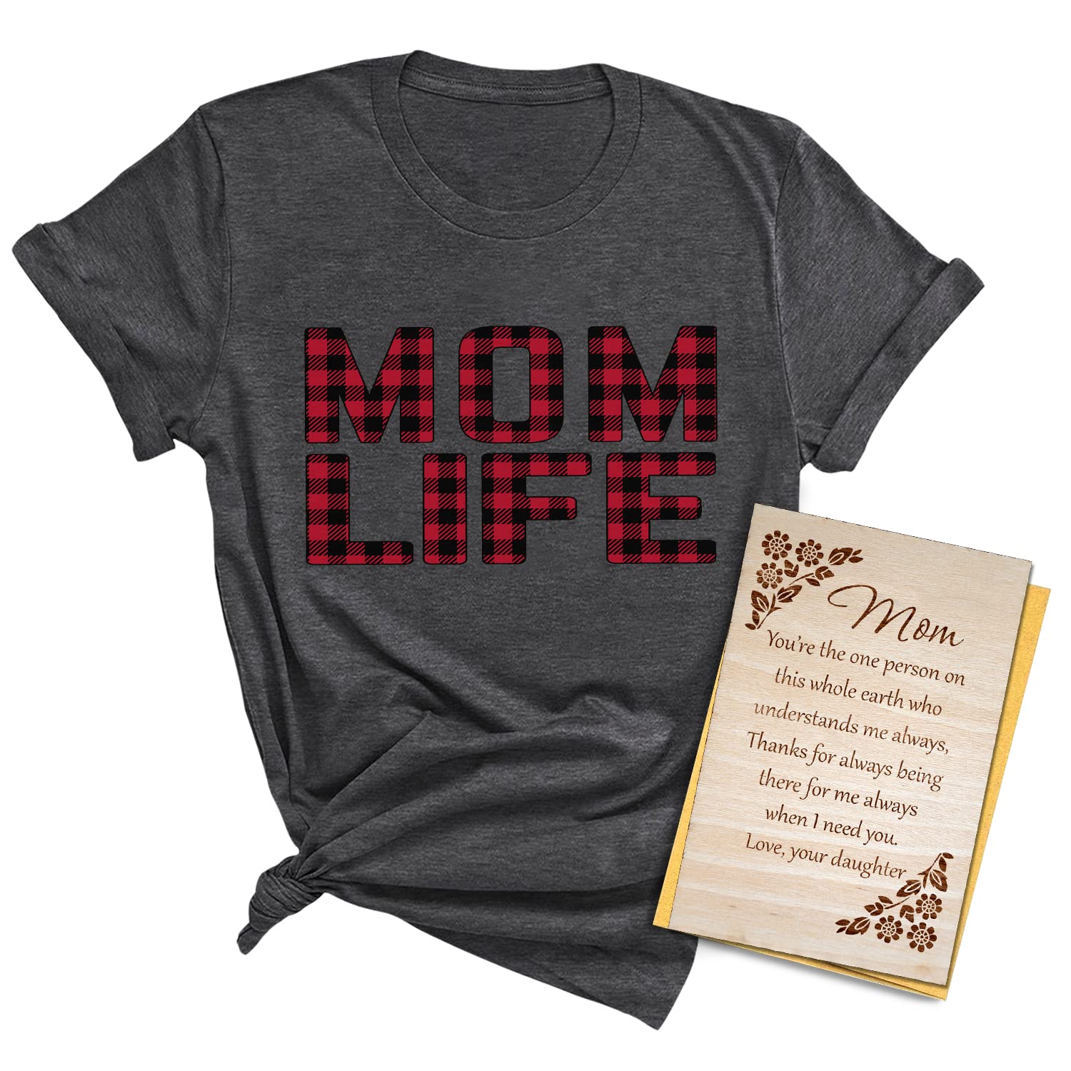 Best Mom Ever T-Shirt & Wooden Greeting Card Gift Set - Thoughtful Mother's Day Present from Son - Perfect for Birthday, Anniversary & Special Occasions