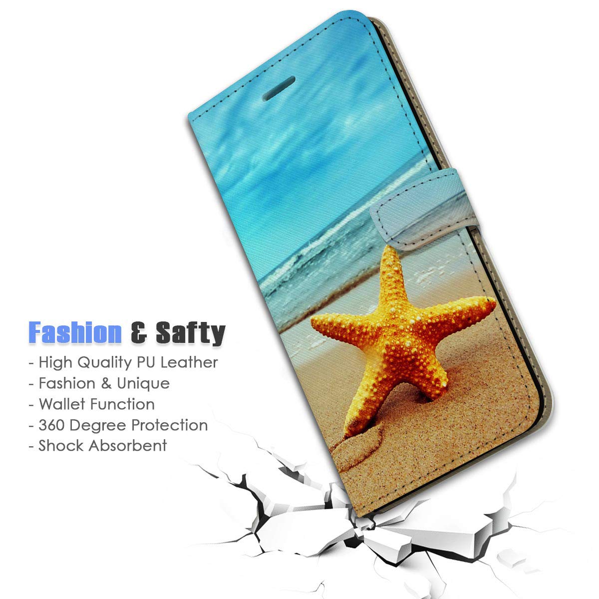 Premium Flip Wallet Phone Case for iPhone 12 & iPhone 12 Pro - Beach Starfish Blue Sky Design (A0021) | Slim Protective Cover with Card Slots | Perfect for Travel, Work & Everyday Use