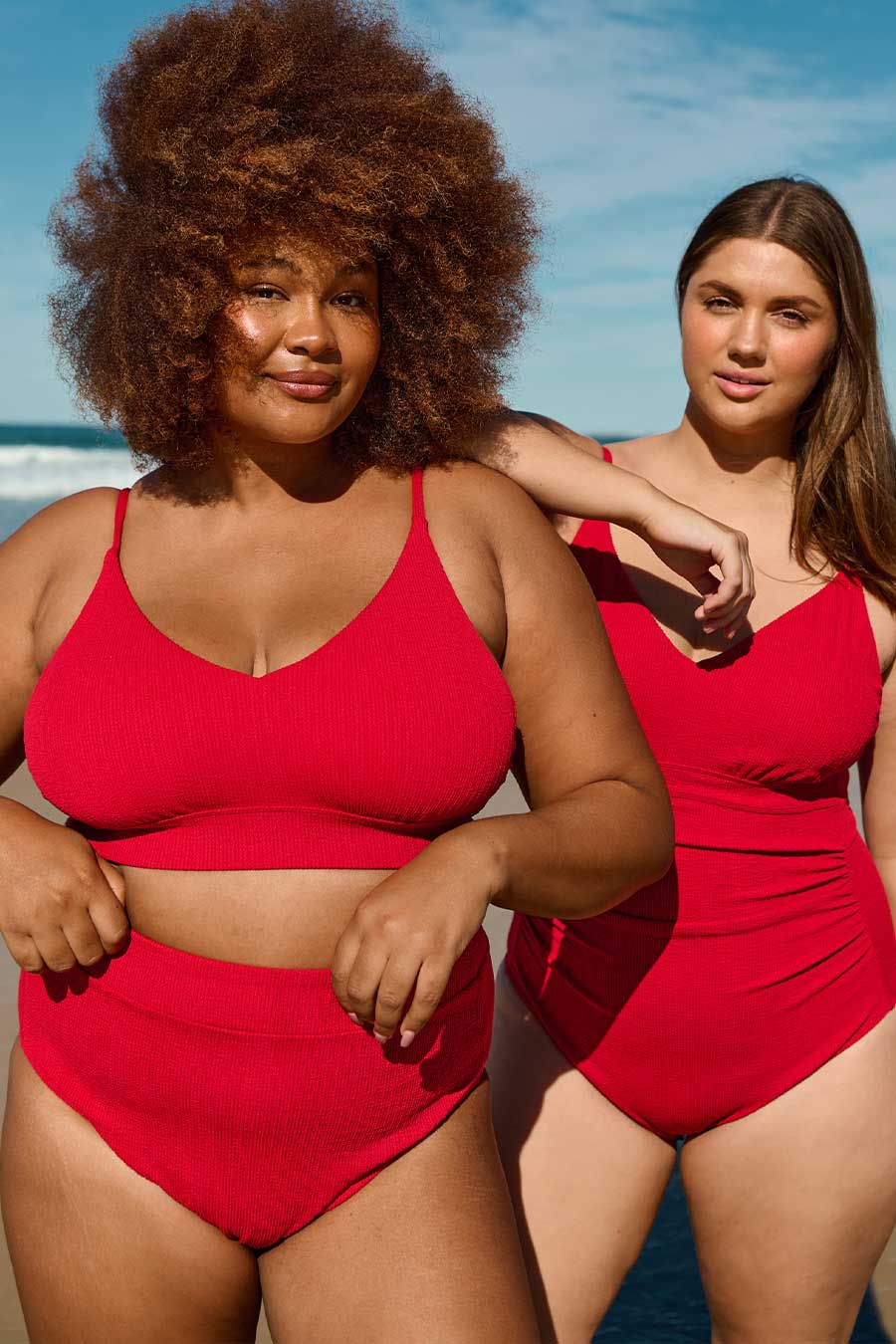 Byron Adjustable Bikini Top for Women - Red Textured Swimwear for Beach, Pool & Summer Vacations