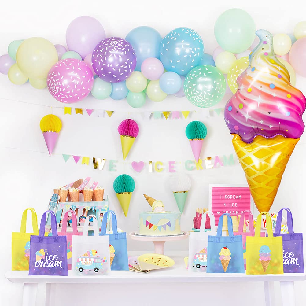 20Pcs Ice Cream Party Favor Bags - Reusable Non-Woven Gift & Candy Tote Bags for Kids Birthday, Baby Shower & Summer Themed Parties - Perfect for Ice Cream Theme Decorations & Sweet Treats Storage