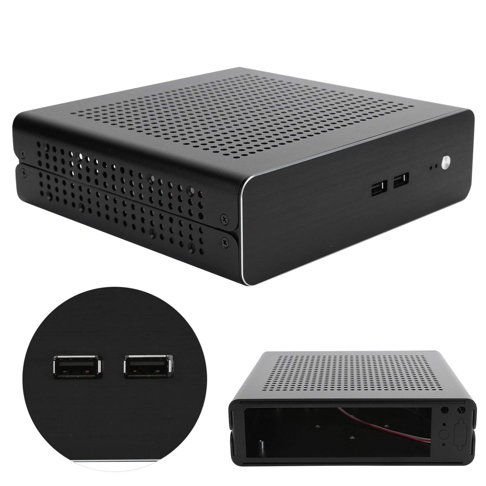 Mini ITX PC Case - Full Aluminum HTPC Chassis with DC-ATX Power Supply, Horizontal/Vertical/Wall Mountable for Home Theater & Office Desktop (Black USB 2.0) - Perfect for Gaming Rigs, Media Centers & Digital Signage Displays