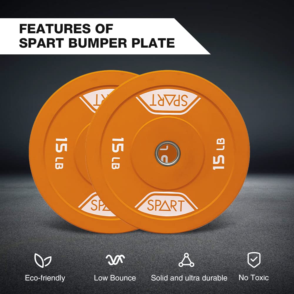 SPART Rubber Color Coded Bumper Plates 2 Inch - Olympic Weight Plates with Stainless Steel Insert for Strength Training, Weightlifting & Crossfit - Single or Pair - Perfect for Home Gym, Commercial Fitness Centers & Crossfit Boxes