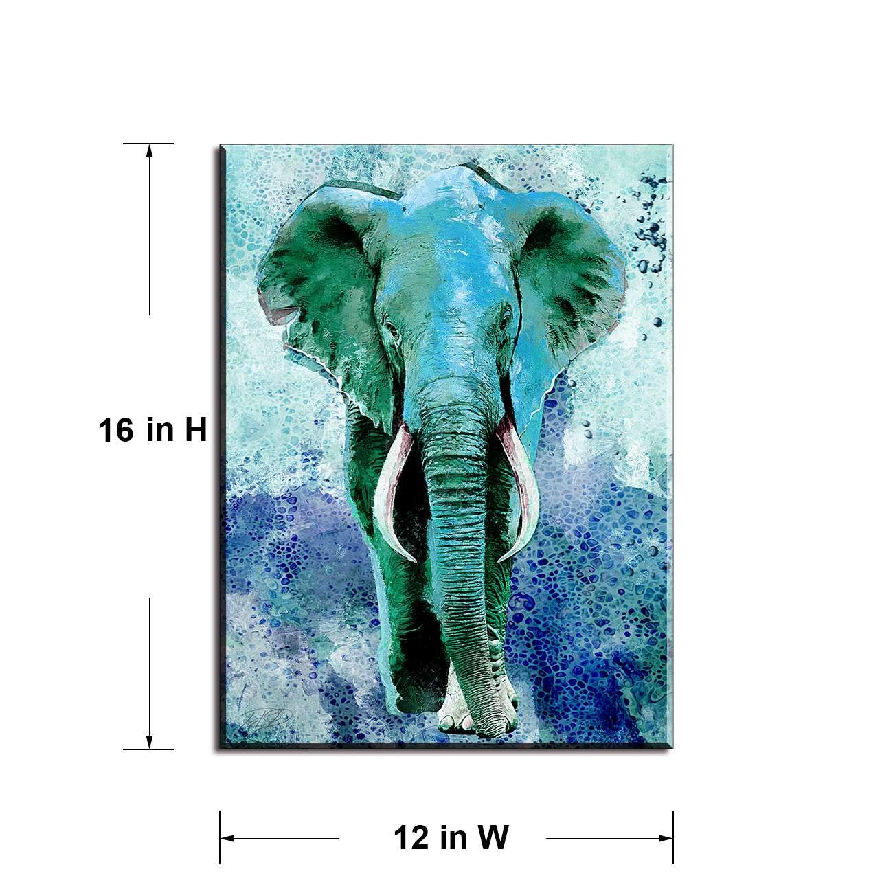 Waterproof Elephant Wall Art - Turquoise Teal Decor Paintings for Bedroom, Living Room & Bathroom - 12x16 Wood Framed Inspirational Art for Home & Office Decor