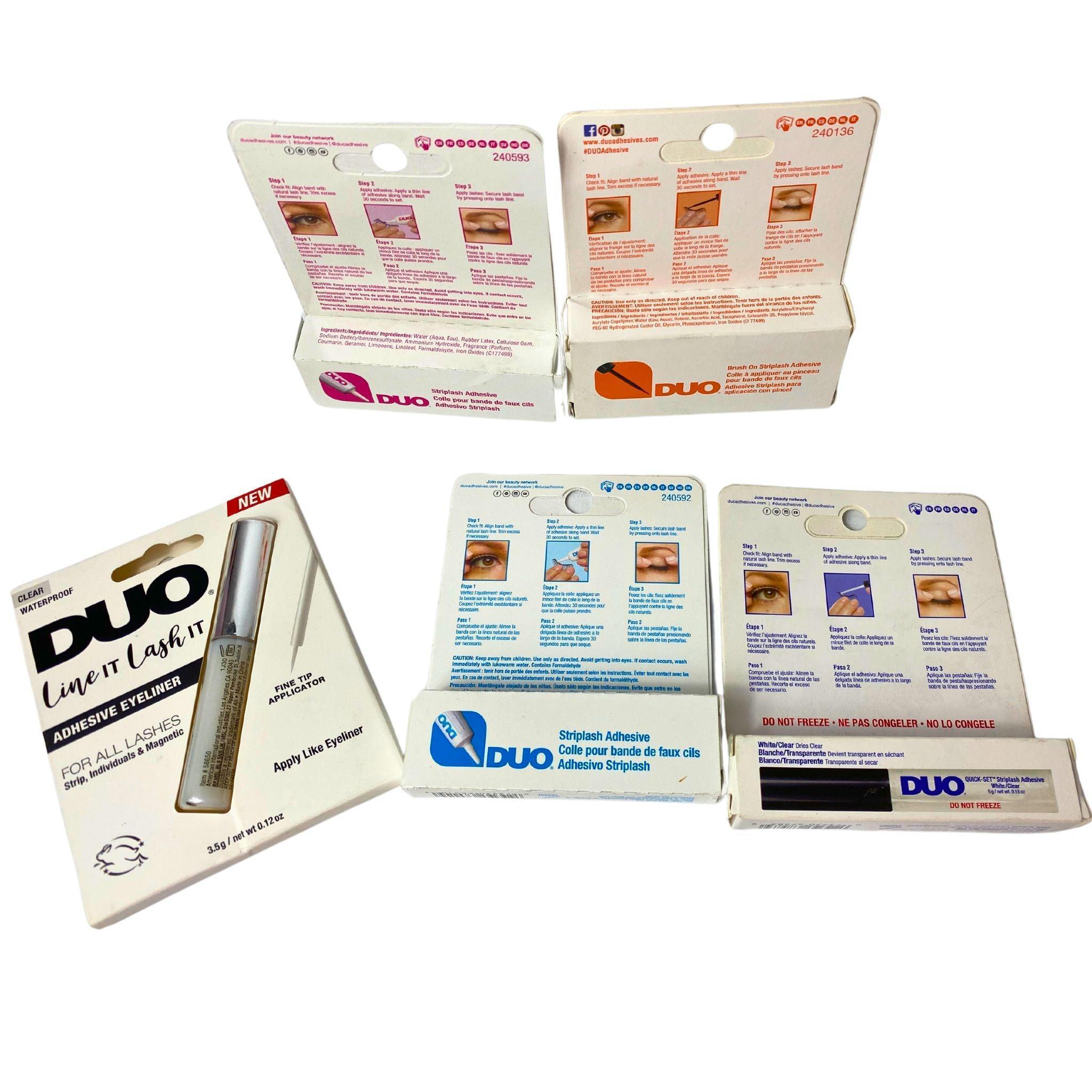 DUO Assorted Adhesive Mix - 100 Pcs Strip On, Brush On & Eyeliner Glue for False Lashes - Perfect for Professional Makeup, Cosplay and Daily Beauty Use