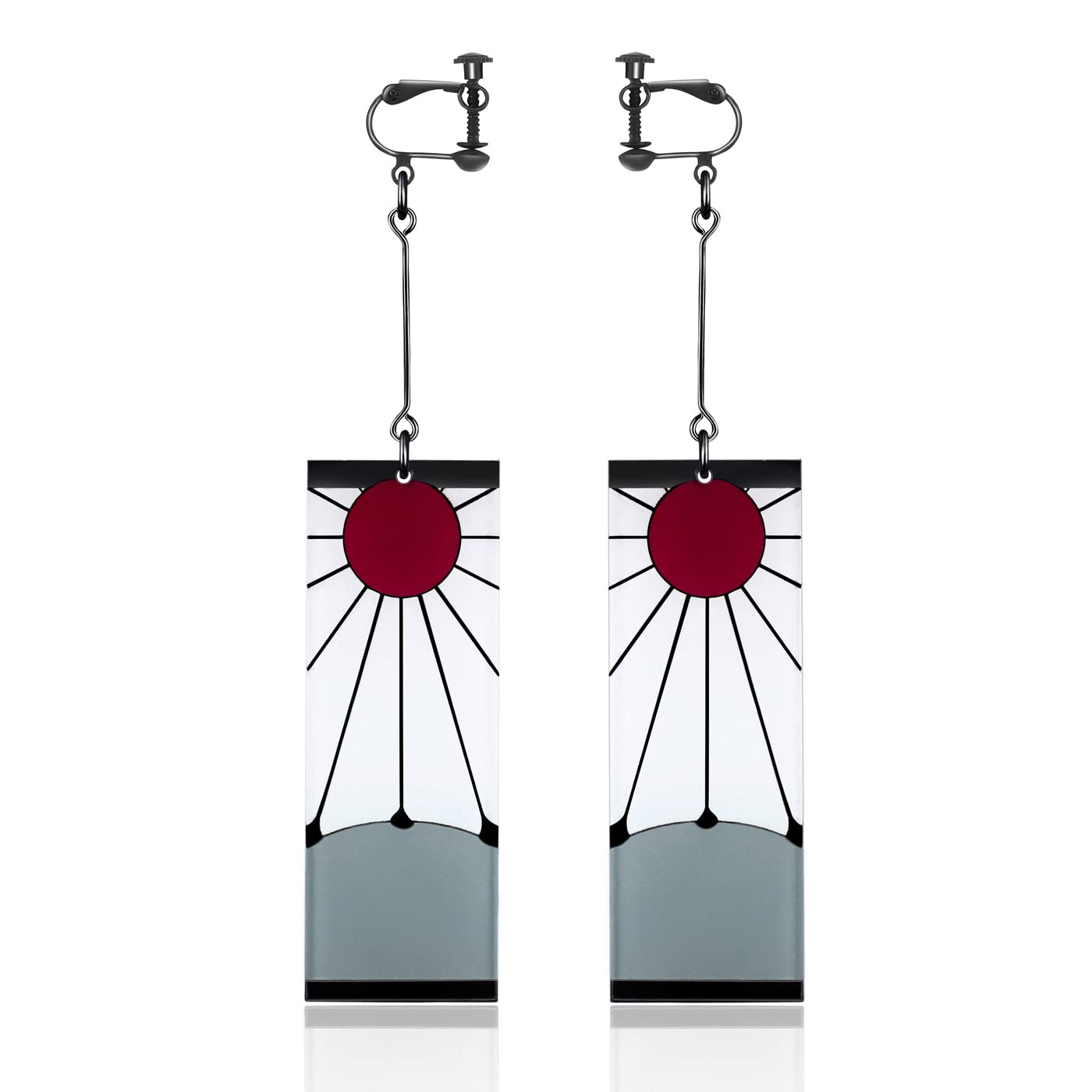 925 Sterling Silver Tanjiro Earrings - Anime Demon Slayer Cosplay Jewelry for Men & Women | Kimetsu No Yaiba Hanafuda Black Ear Clips | Perfect for Halloween, Cosplay Events and Anime Conventions