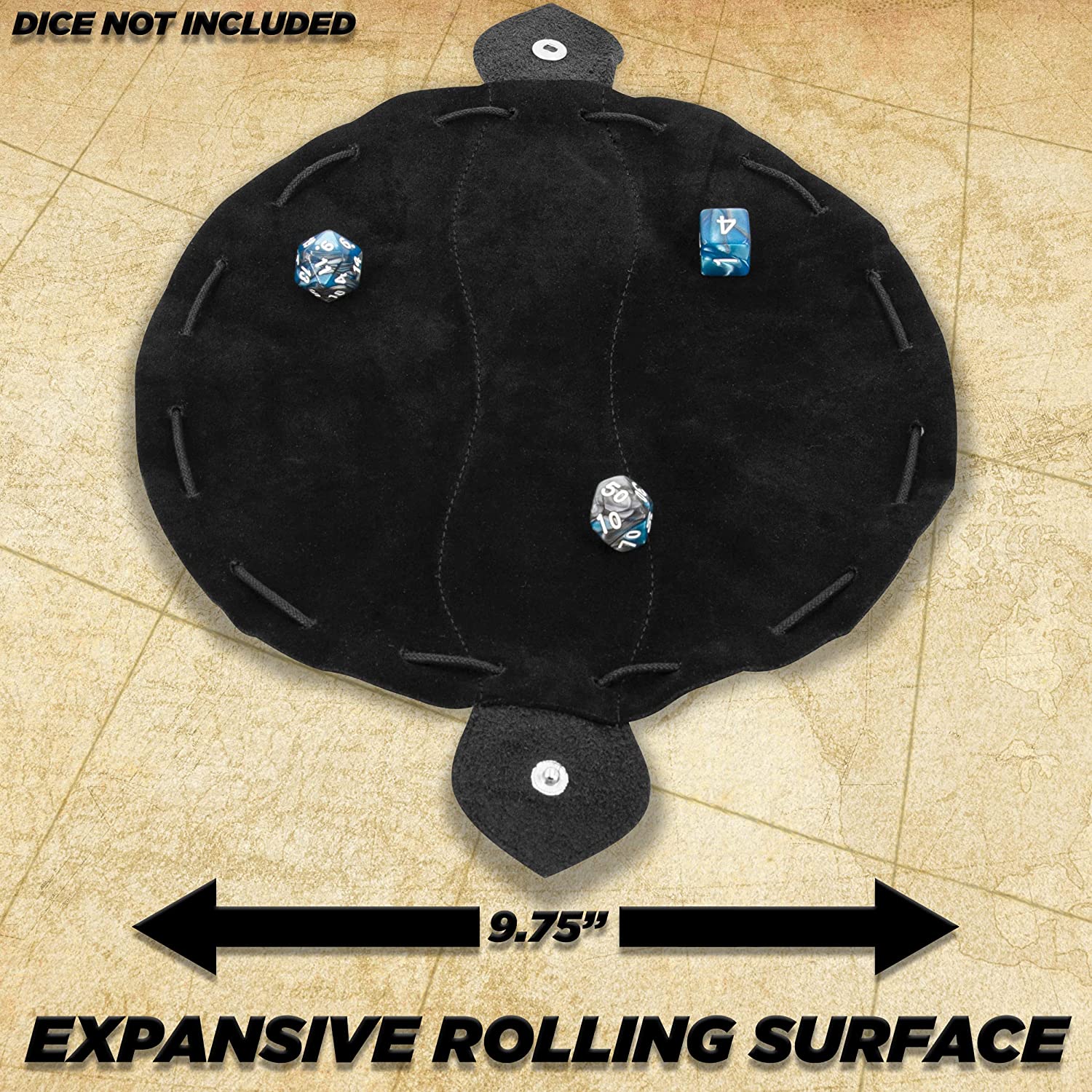 CASEMATIX Leather Dice Bag & Rolling Tray Set for DND, RPG - Holds 50+ Dice - Black Premium Leather Drawstring Pouch with Soft Non-Scratch Lining - Perfect for Tabletop Gaming, Dungeons & Dragons Sessions, and Role Playing Game Accessories