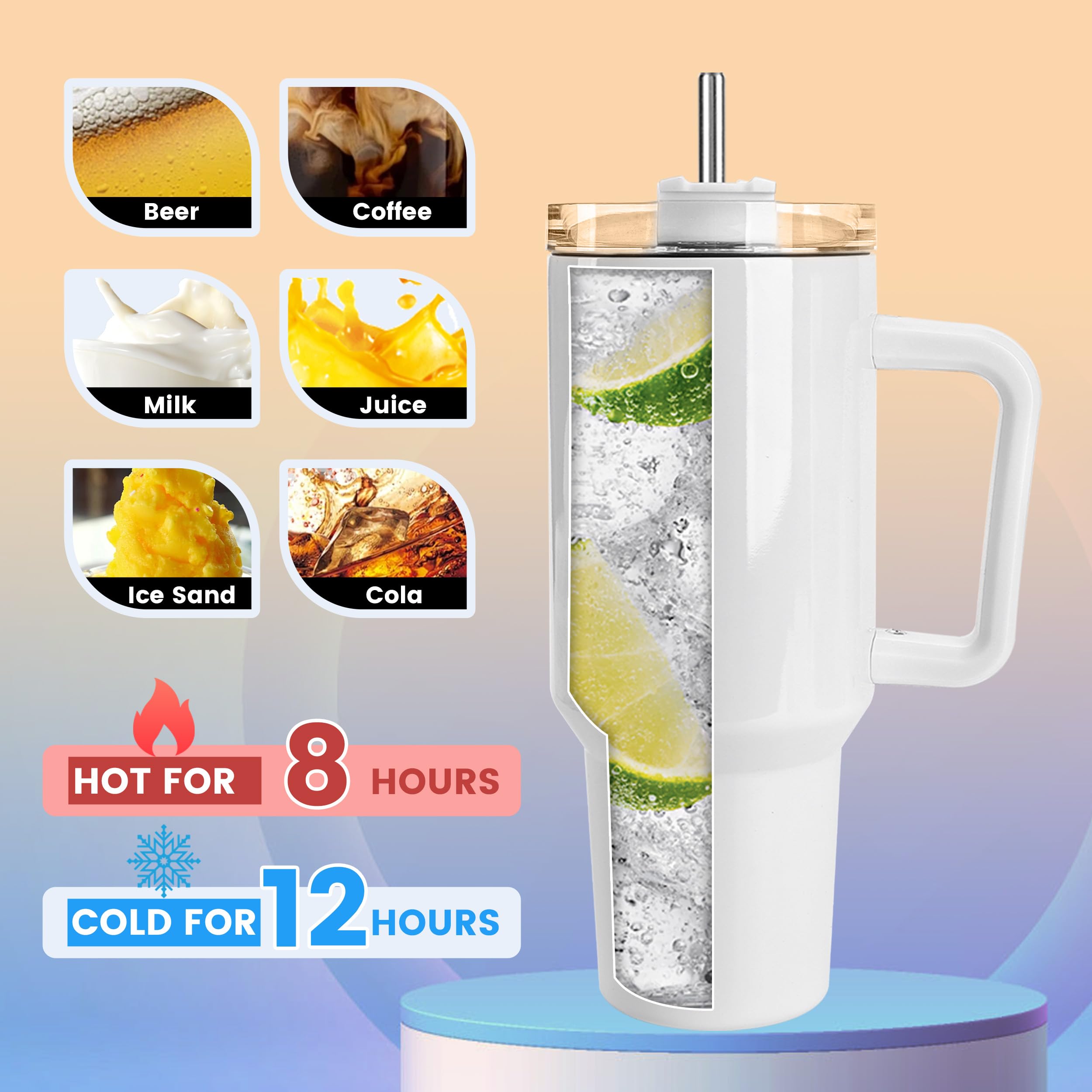 Joyclub 16 Pack 40oz Sublimation Tumblers with Handle - Stainless Steel Insulated Coffee Travel Mugs for DIY Heat Press Printing | Bulk Blank Tumblers for Custom Designs, Office Use, Gifts & Outdoor Activities