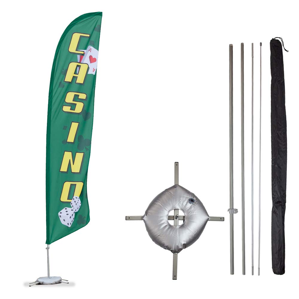Vispronet 13.5ft Casino Feather Flag Kit with Pole Set, Cross Base & Weight Bag - Premium Printed in USA for Business Advertising, Storefront Displays & Sales Promotions - Perfect for Casinos, Events, Grand Openings & Outdoor Marketing