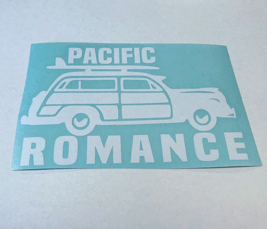 Woody Pacific Romance White Vinyl Car Decal - Summer Vibes Only - Perfect for Beach Road Trips & Summer Car Decor