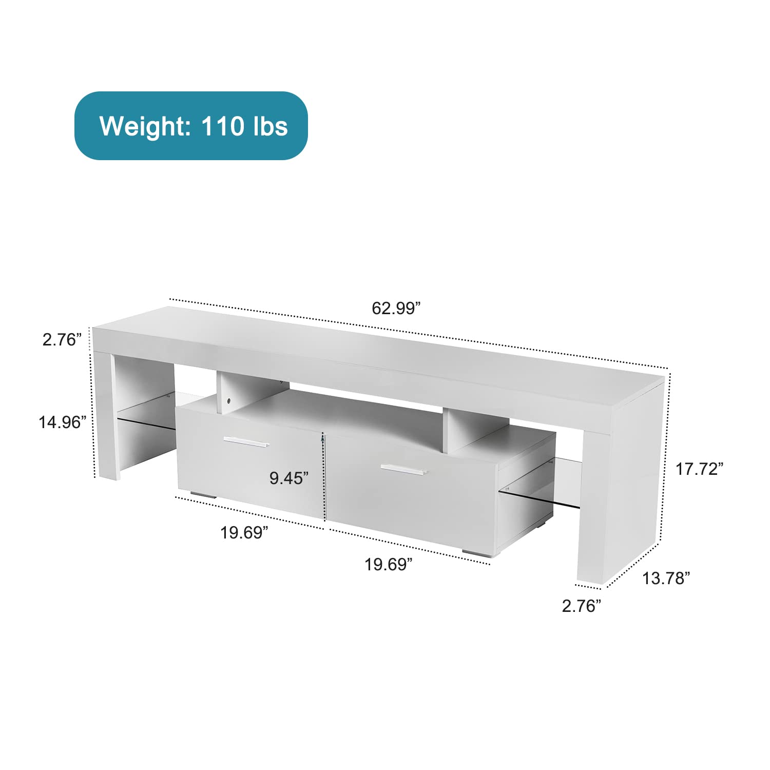 Kiztir 75 Inch TV Stand with White LED Lights - Modern Entertainment Center for Living Room, Bedroom & Office - Perfect for Movie Nights & Gaming Setup