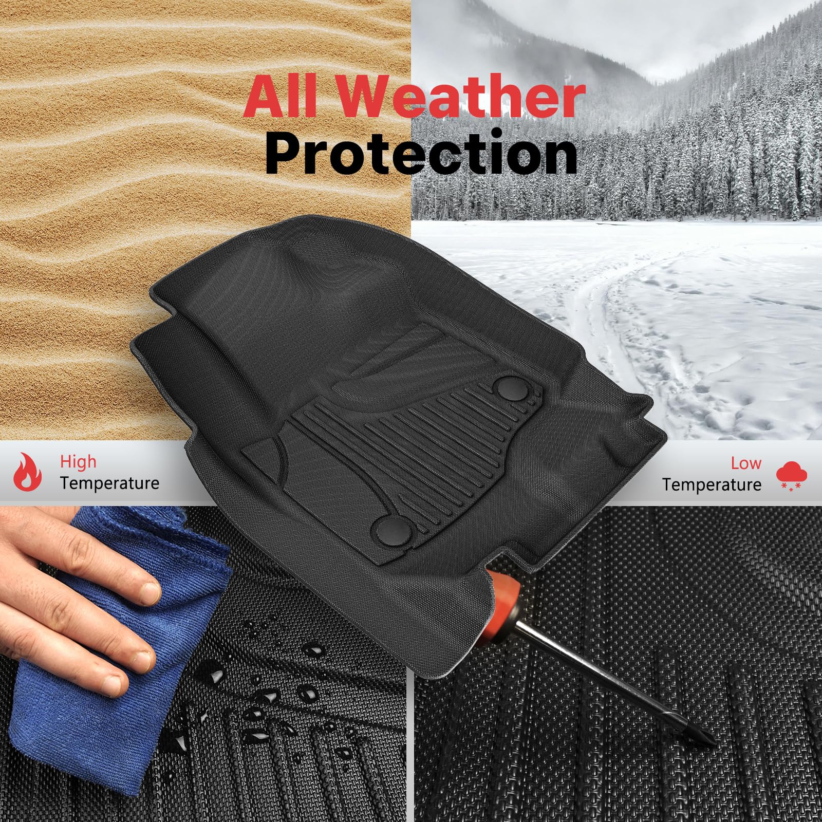 All-Weather Floor Mats for 2018-2025 Ford Expedition/Expedition Max/Expedition Limited - Heavy Duty Protection for 1st, 2nd & 3rd Row with 2nd Row Bucket Seats (Black) | Perfect for Mud, Snow & Spills Protection
