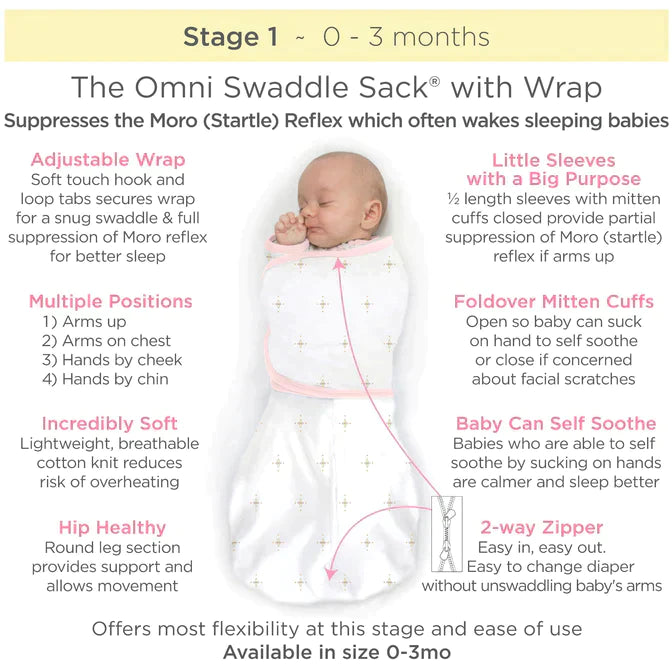 Omni Swaddle Sack Gray - Soft Baby Swaddle Wrap with Cute Animal Face (BGB 0016) for Newborns & Infants - Perfect for Sleeping, Swaddling & Soothing