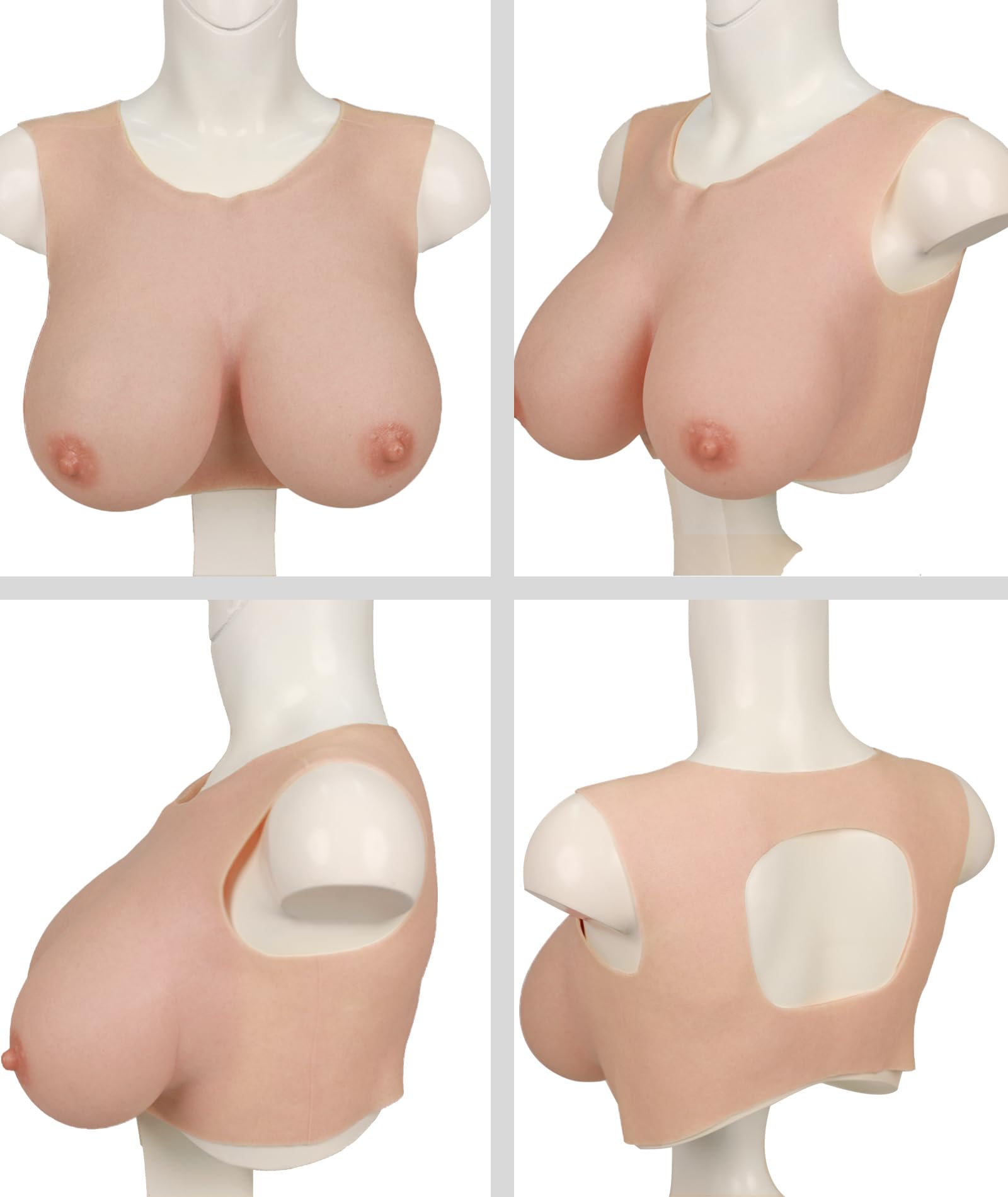 Premium Silicone Breastplate for Transgender - B to I Cup, Low Neckline & Back Cutout, Realistic Fake Boobs for Crossdressing, Cosplay, and Drag Performances