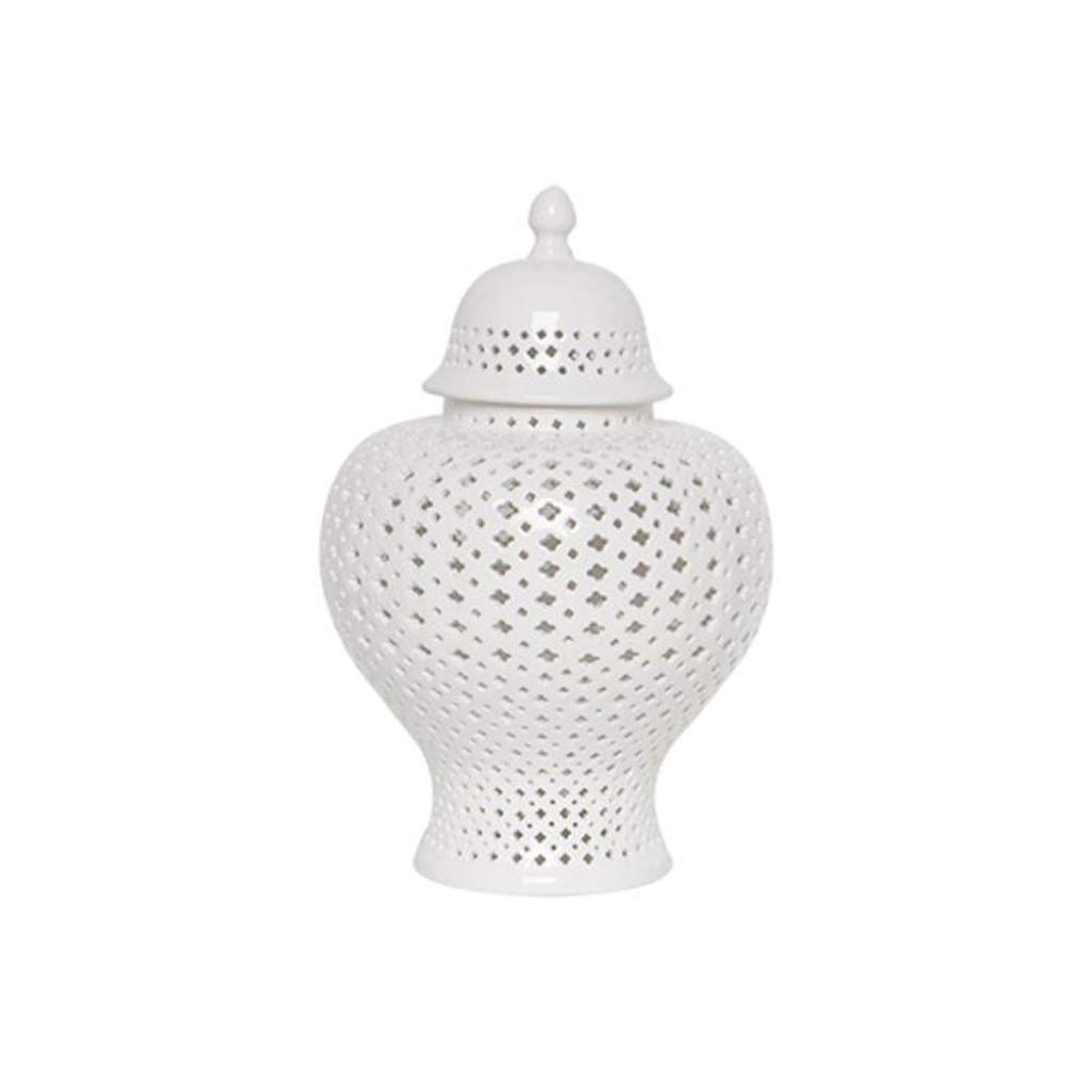 XXF-Shop Traditional Chinese White Lattice Ginger Jar with Lid - Carthage Pierced Porcelain Lantern - Home Decor for Living Room, Bedroom, or Office (Large/Small Size Options Available)