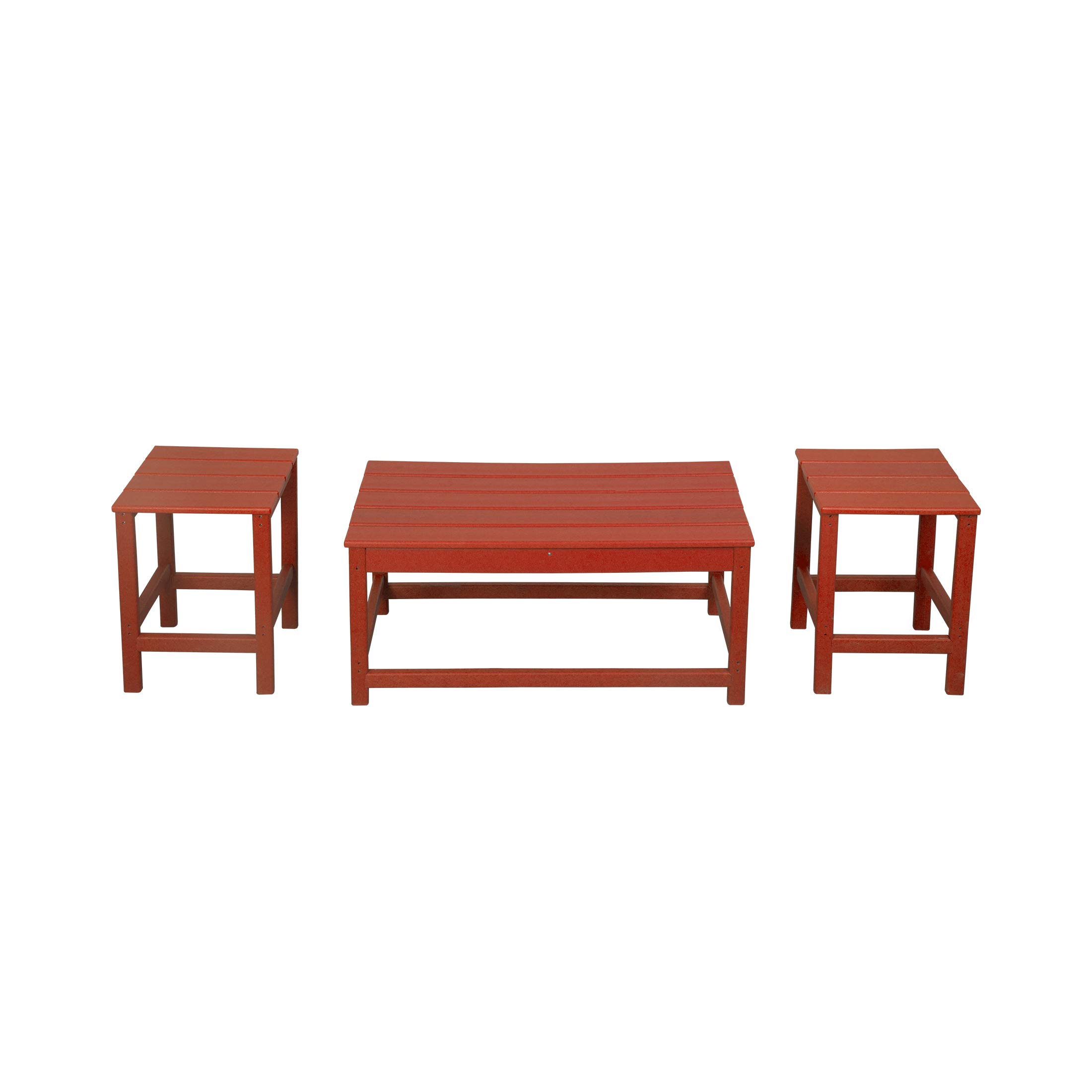 **WO Home Furniture 2-Piece Side Table Set with 1 Coffee Table for Adirondack Chairs – HDPE, Weather & UV Resistant – Perfect for Outdoor, Patio, Backyard, Porch & Garden Use (Red)**