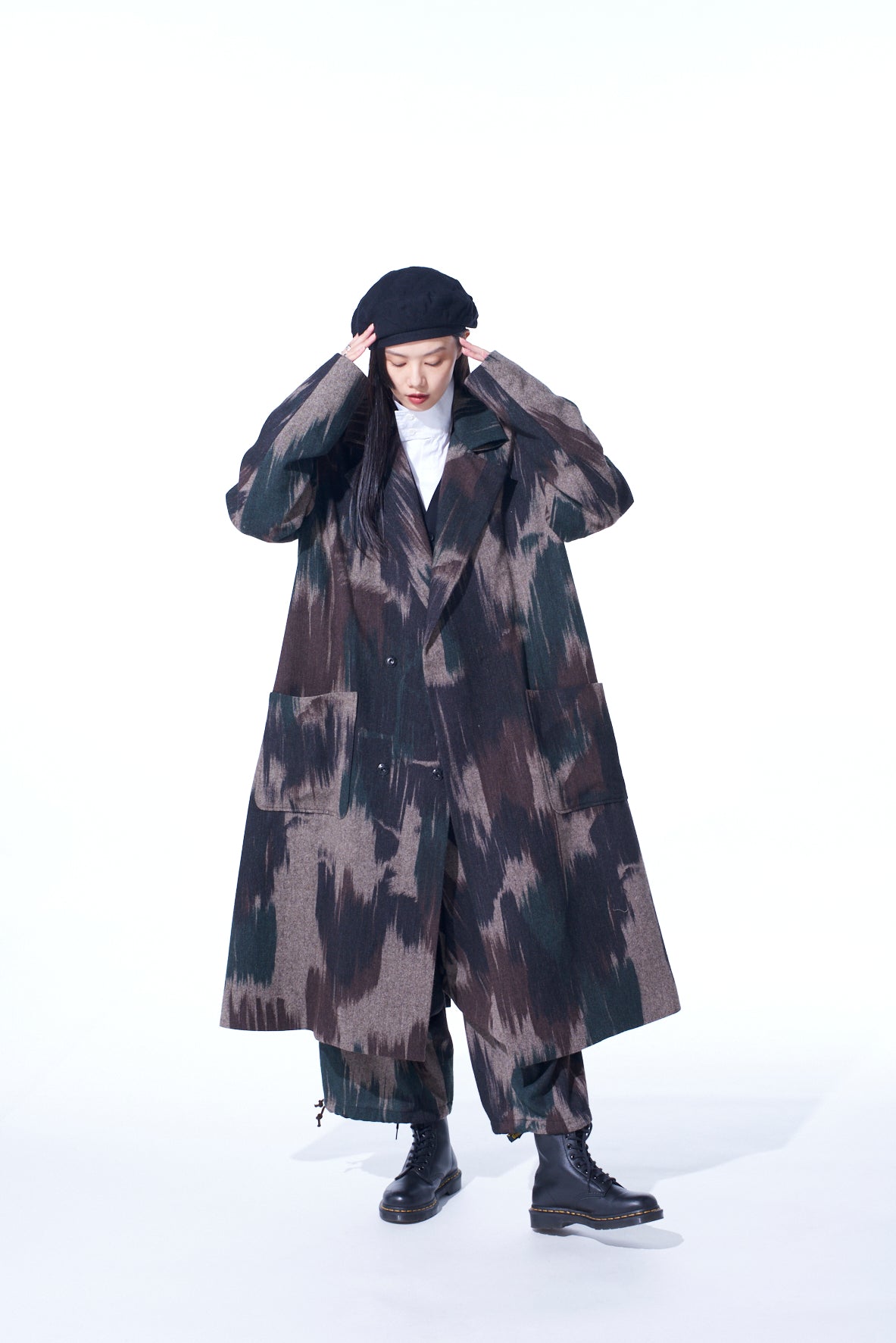 Camouflage Tweed Double Breasted Snap Button Long Coat for Women - Stylish Winter Outerwear for Outdoor Adventures and Urban Fashion