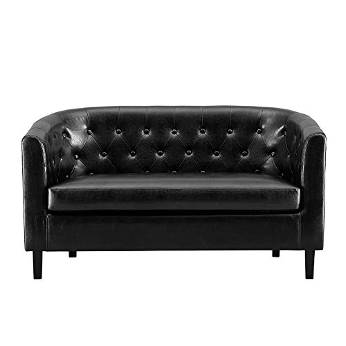 Emma Loveseat - Button Tufted Faux Leather Barrel Loveseat | Midcentury Modern 2-Seater Sofa for Small Spaces | Easy Tool-Free Assembly | Perfect for Living Rooms, Bedrooms & Apartments (Black) - Cozy Seating for Movie Nights & Relaxing Evenings