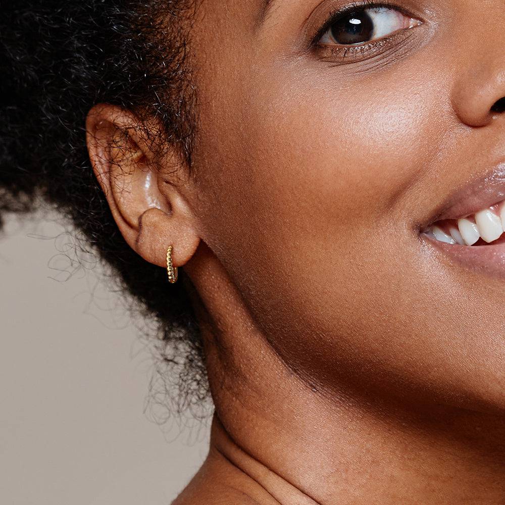 Classic Beaded Huggie Hoop Earrings for Women - 14K Gold Plated Small Hoops - Perfect for Everyday Wear, Parties & Gifts