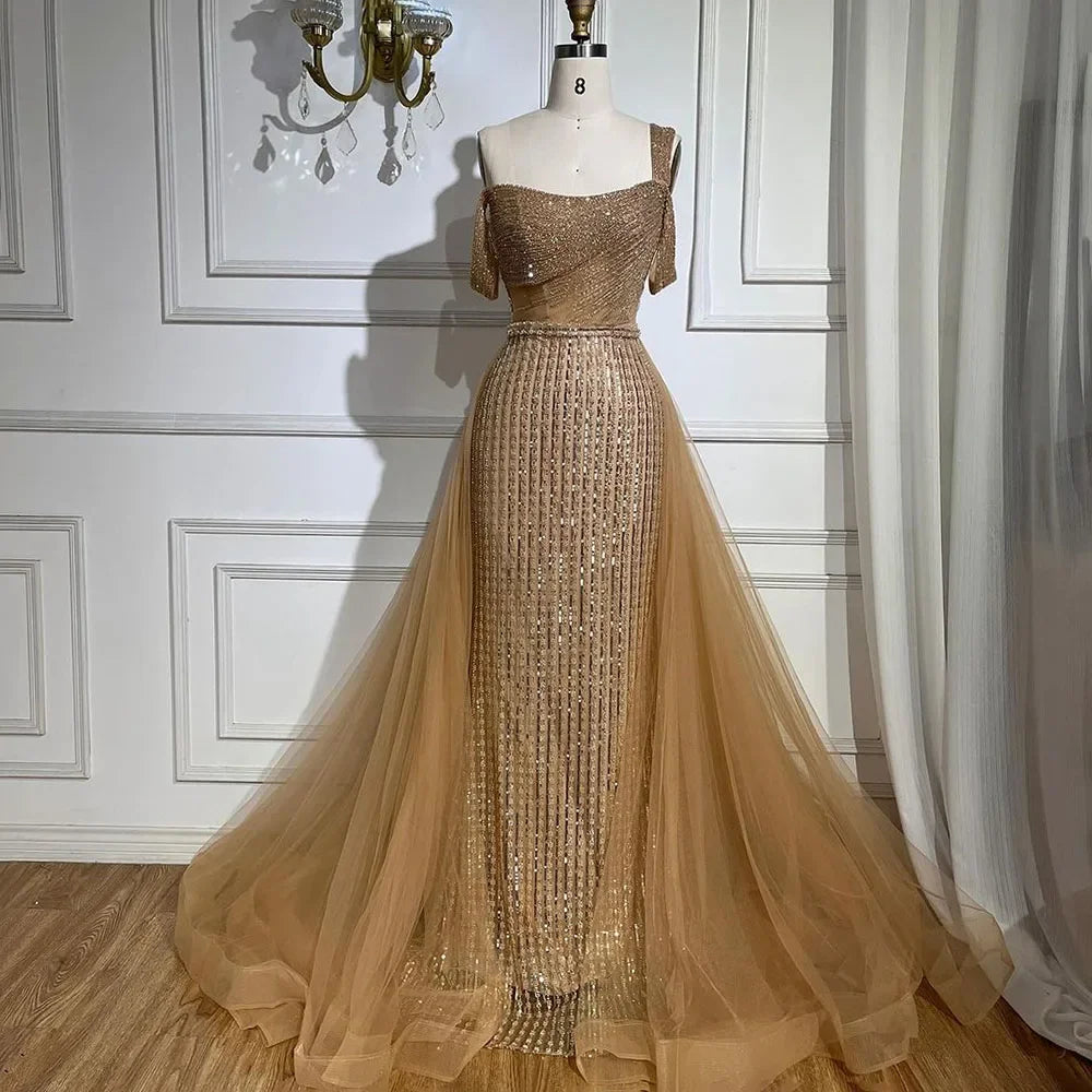 Serene Hill Gold Mermaid Elegant One Shoulder Beaded Evening Gown - Luxury Wedding Party Dress for Women 2025 | Perfect for Red Carpet Events, Galas & Formal Occasions