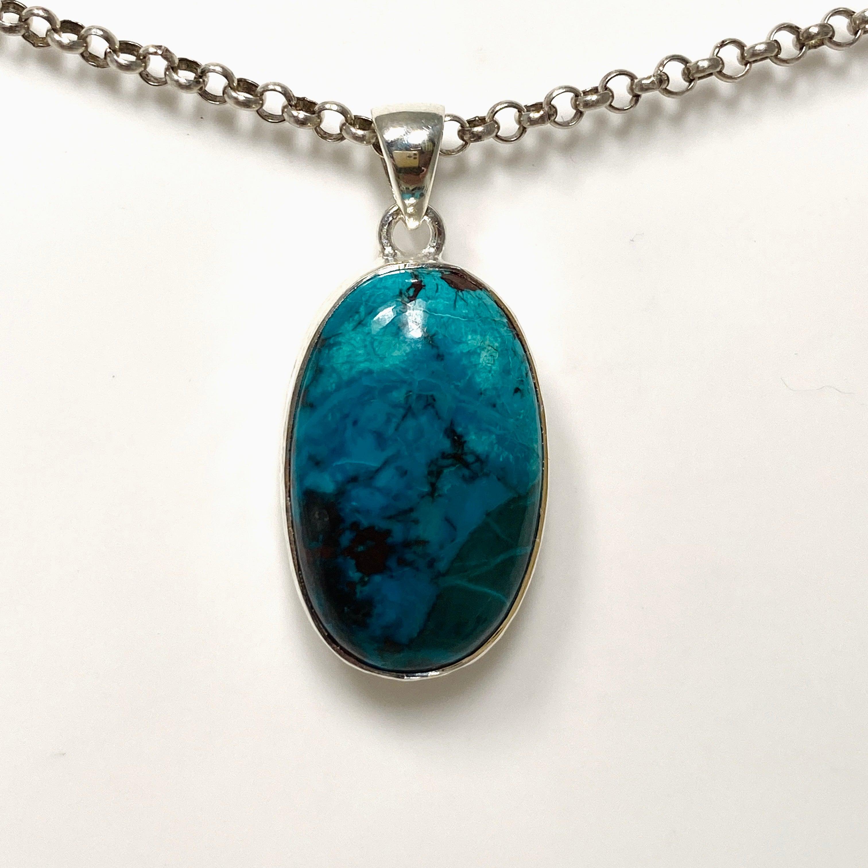 Shattuckite Oval Pendant Necklace - Handcrafted Hammered Sterling Silver Jewelry KPGJ4414 | Healing Crystal Gift for Women, Meditation & Spiritual Energy