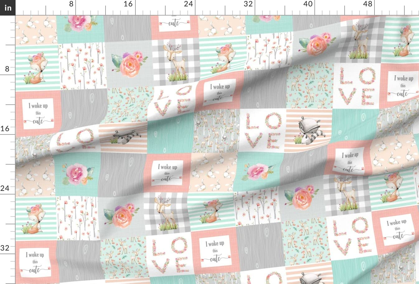 Woodland Animals Printed Minky Fabric by The Yard - Deer Fox Raccoon Patchwork Wholecloth for Baby Blankets, Quilt Backing & Sewing Projects | Soft Plush Fabric for Nursery Decor, DIY Crafts & Cozy Home Textiles