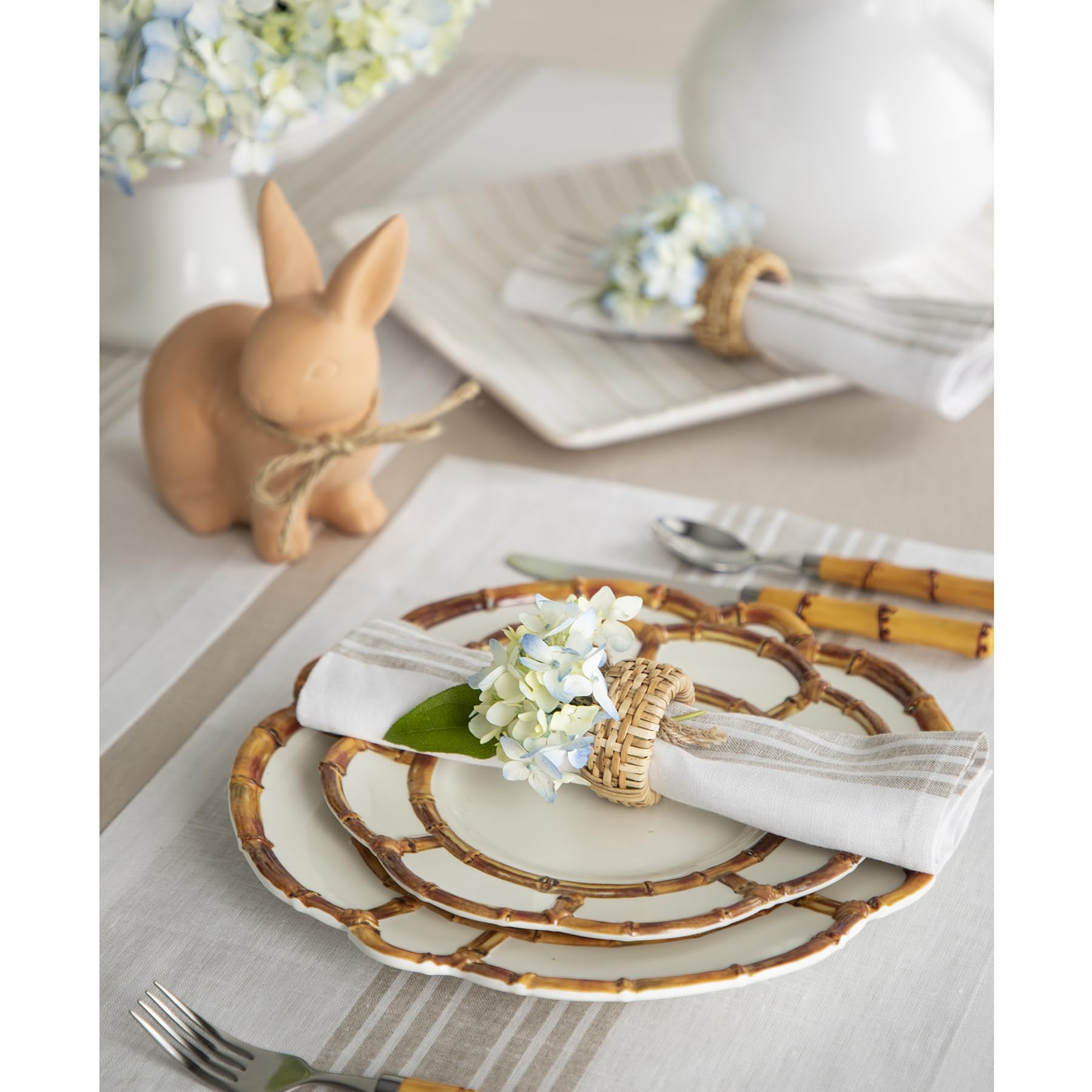 Solino Home 100% Pure Linen Napkins Set of 4 - 20x20 Inch Farmhouse Stripe Dinner Napkins in Natural & White | Handcrafted, Machine Washable | Perfect for Spring Decor, Mother's Day, Easter & Everyday Dining