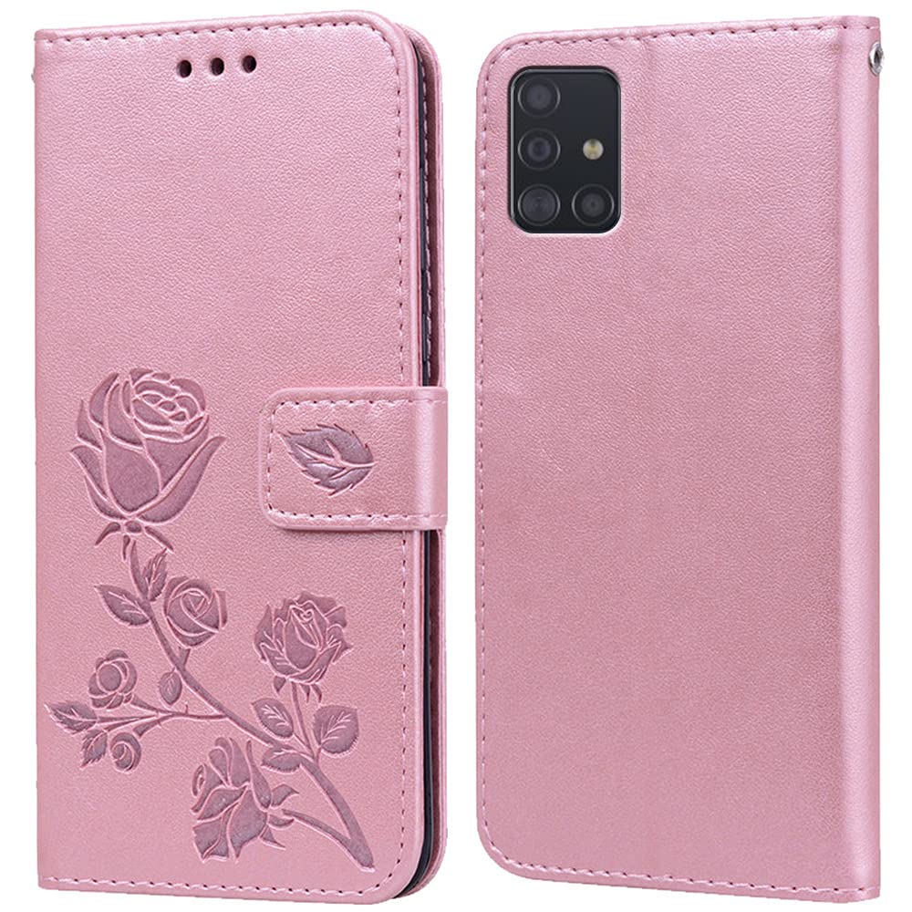 PKQTOP Shockproof Flip Wallet Leather Phone Case for Samsung Galaxy A51 4G (6.5