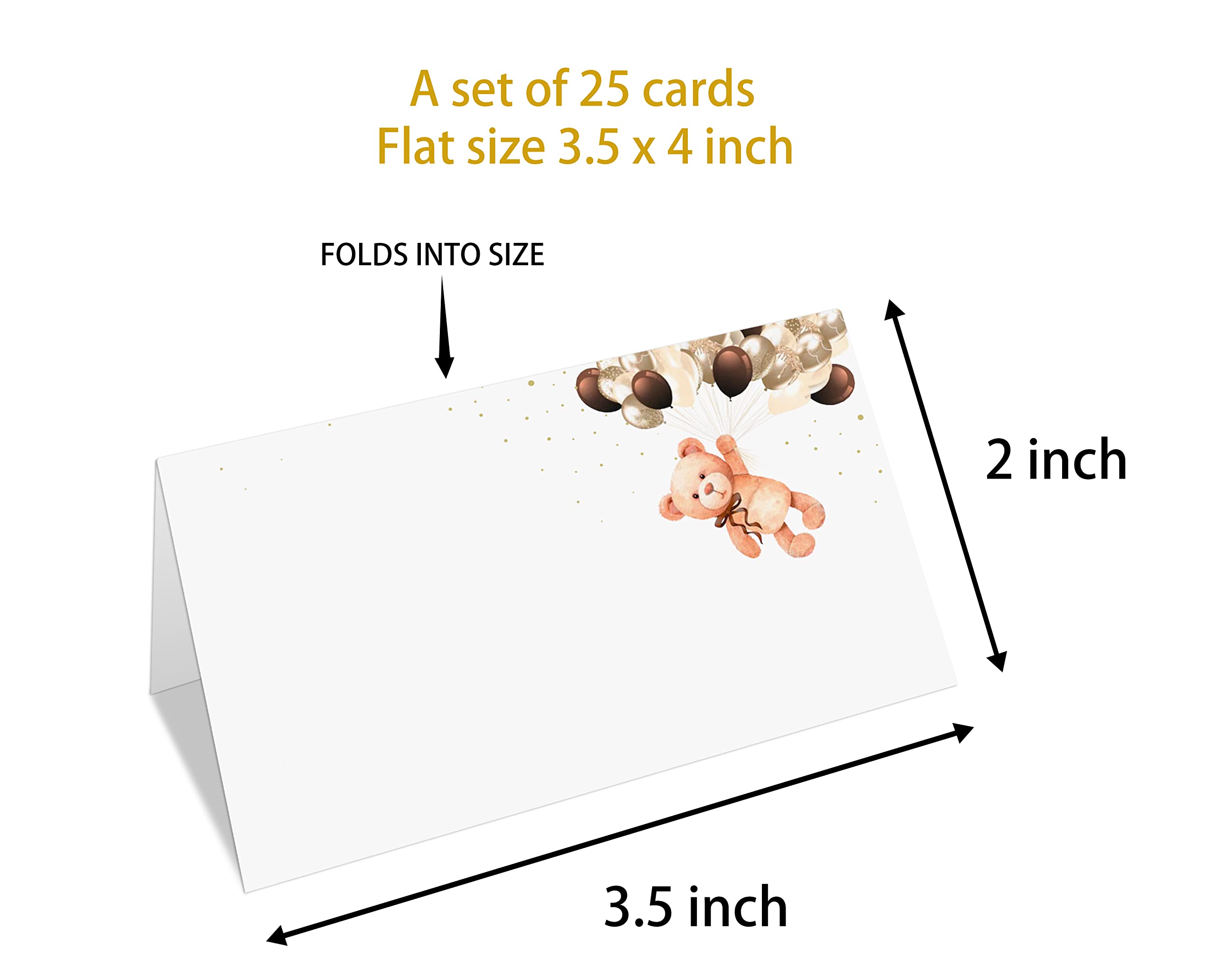 Bear Place Cards Tent Style - 25 Pack Wedding & Baby Shower Party Decorations - Elegant Table Setting Name Cards for Birthday, Bridal Shower, and Baby Shower Events (TAIKA-012)