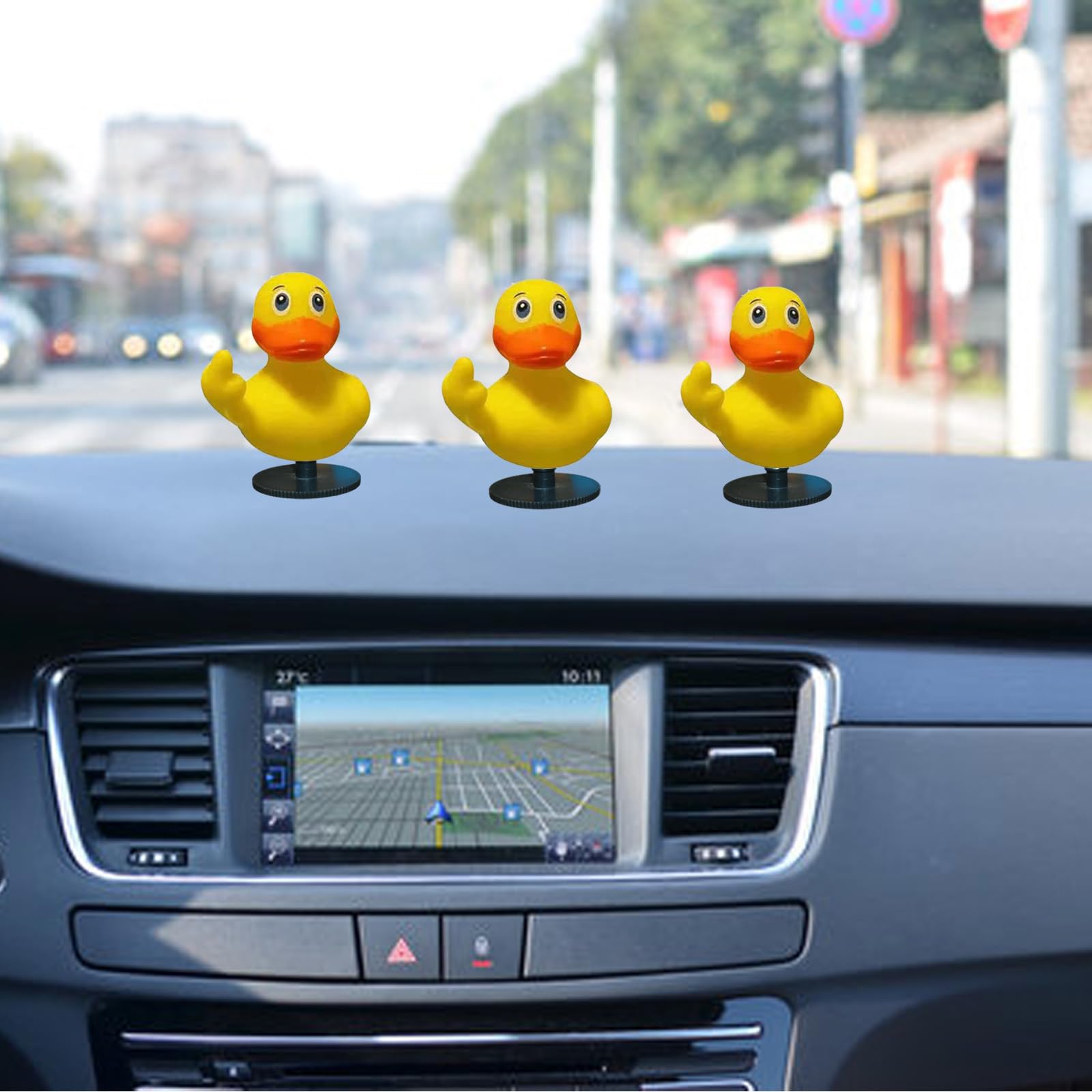 Funny Rubber Ducks for Car Dashboard - 3Pcs with Holders - Bath & Car Decor Gift