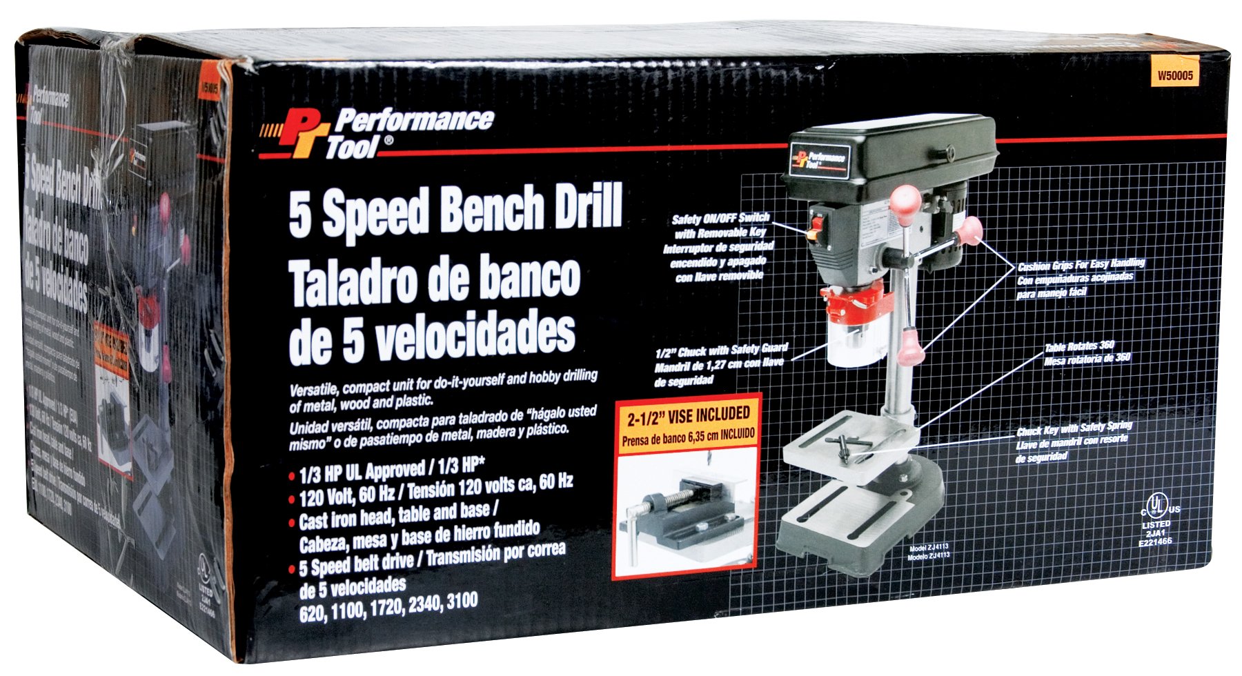 Performance Tool W50005 5-Speed 1/3 HP Bench Top Drill Press - Perfect for Woodworking, Metalworking & DIY Home Projects