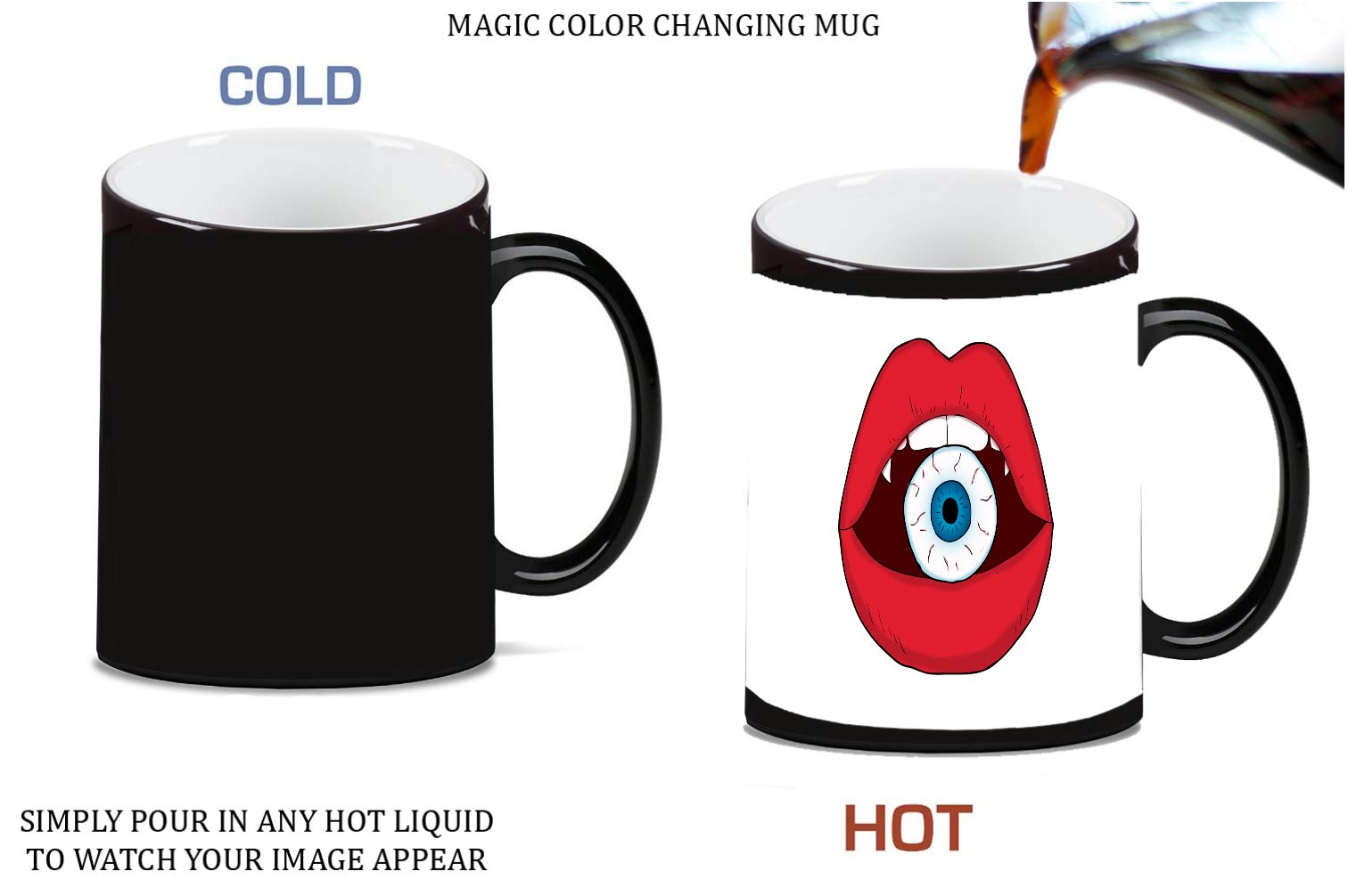 Red Lips Eyeball Art Magic Color Morphing Ceramic Coffee Mug - Trendy Accessories for Home, Office, and Gift Giving