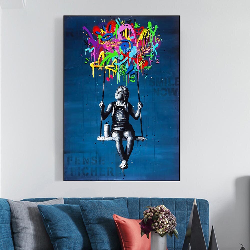 Banksy I Have a Dream Canvas Wall Art - Famous Street Art Print for Home & Office Decor - Perfect for Living Room, Bedroom or Gift Idea