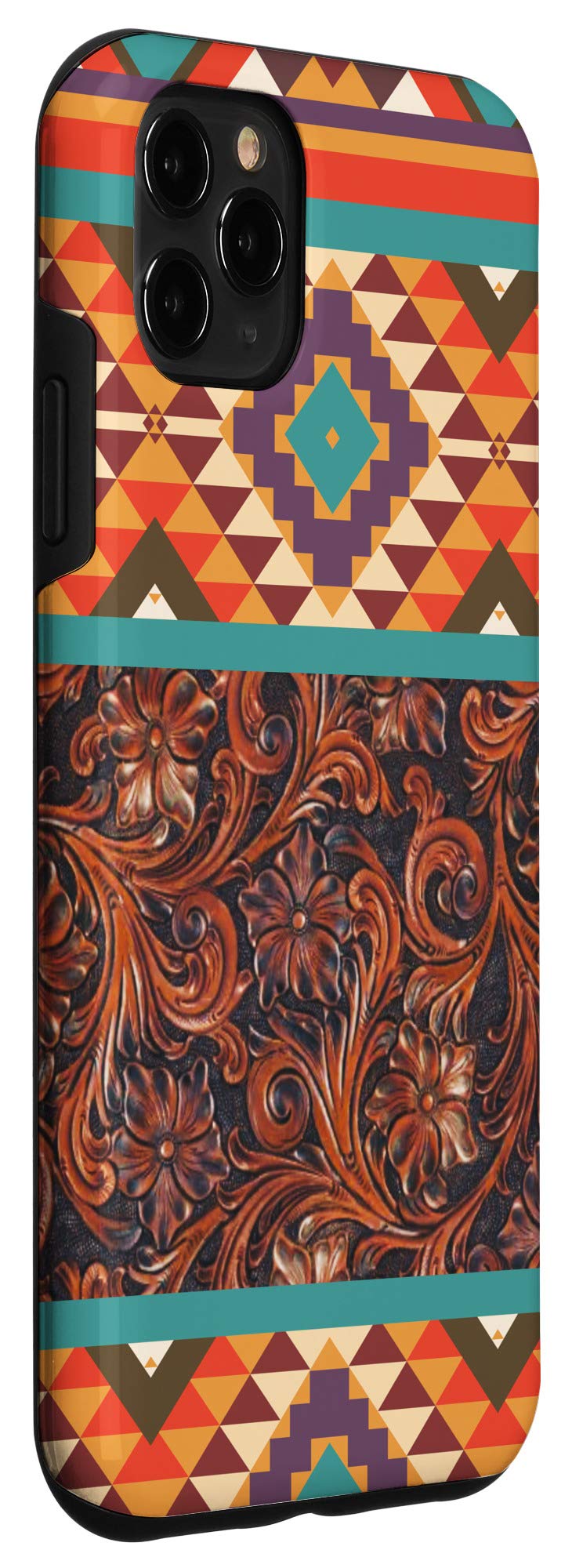 iPhone 11 Pro Max Case - Unique Turquoise & Orange Aztec Navajo Western Tooling Design | Durable Protective Cover for Everyday Use, Travel & Outdoor Activities