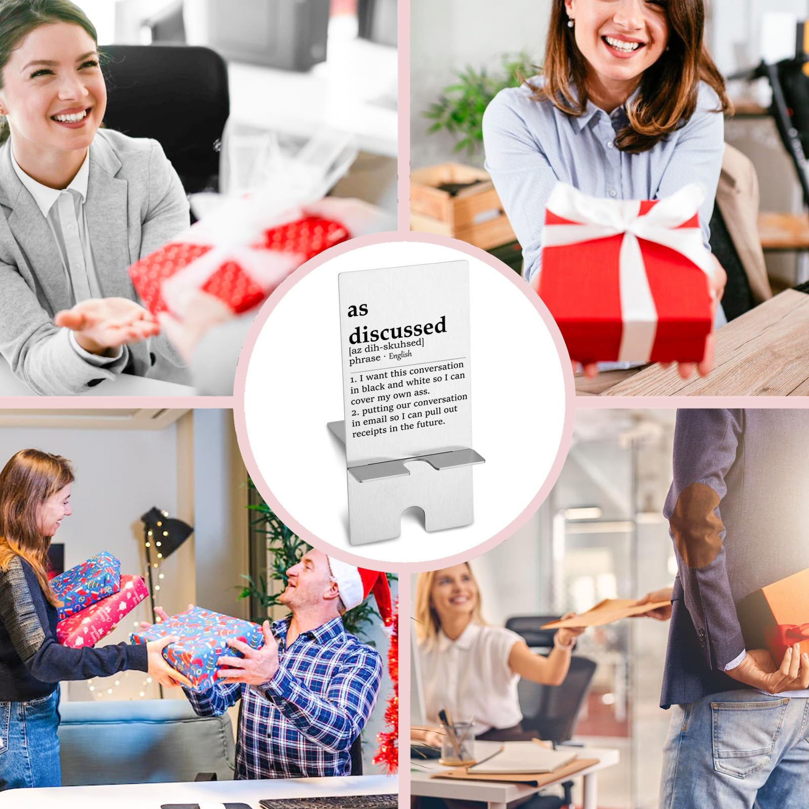 YODOCAMP Funny 'As Discussed' Definition Metal Phone Stand - Desk Holder for iPhone & Android - Unique Office Gifts for Women, Men, Boss & Coworkers - Perfect for Home Office, Work Desk & Gift Giving