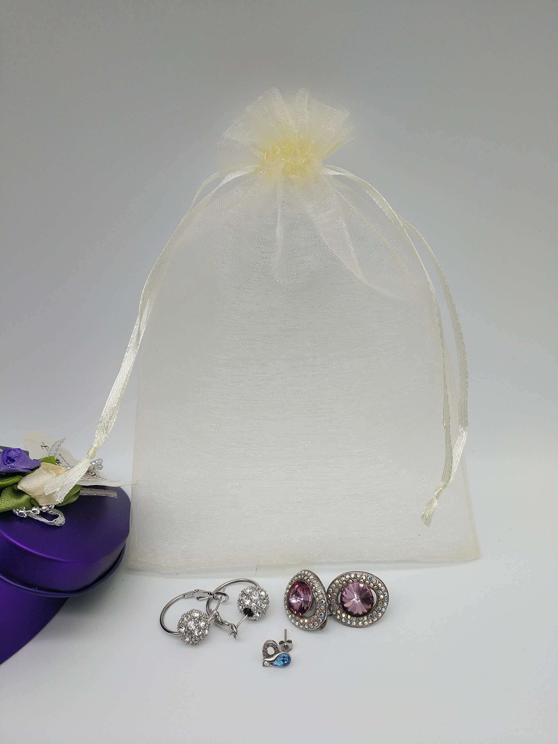 Ankirol 100pcs 5x7'' Sheer Organza Favor Bags for Wedding, Party Favors, Gift Bags, Samples & Display - Drawstring Pouches in Champagne - Perfect for Bridal Showers, Baby Showers & Special Events