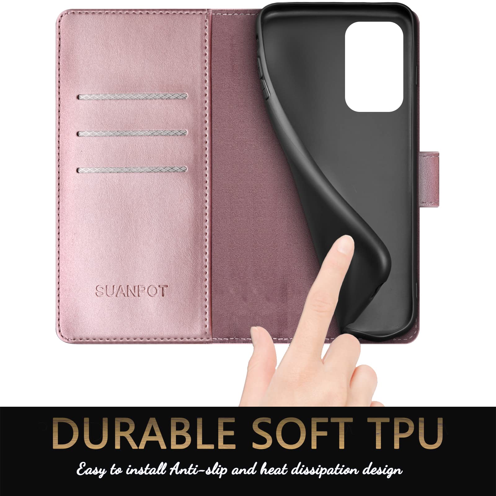 Premium Leather Wallet Case for Samsung Galaxy A53 5G - RFID Blocking Flip Folio Cover with Credit Card Holder | Shockproof Protective Phone Case for Women & Men (Rose Gold) | Perfect for Business, Travel & Everyday Use
