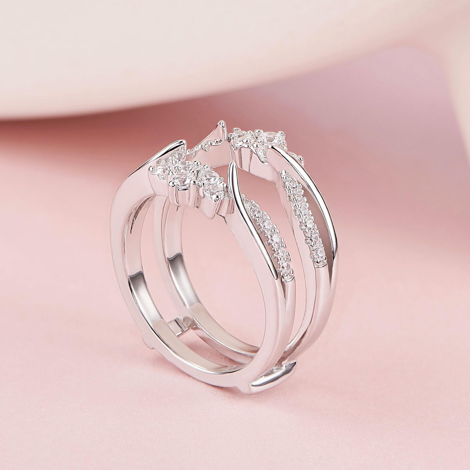 SHELOVES Rose Gold Plated Guard Ring Enhancers for Engagement Rings - AAAAA Cubic Zirconia 925 Sterling Silver Size 5-12 - Perfect for Bridal Jewelry, Wedding Bands & Anniversary Gifts