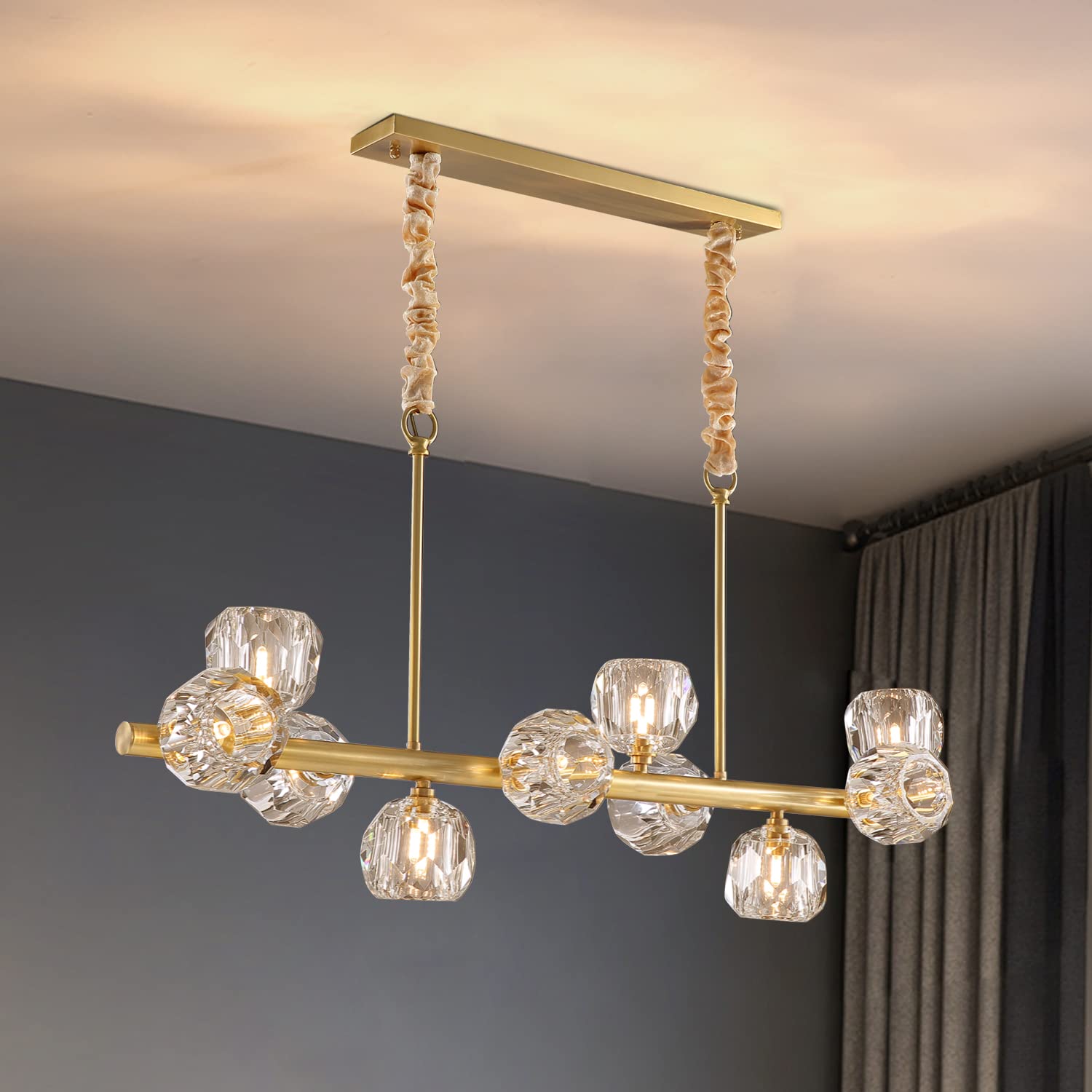 Vintage Brass Crystal Chandelier - Gold Sputnik Pendant Light Fixture with 10 Lights - Elegant Hanging Lighting for Dining Room, Bedroom, Living Room & Entryway - Perfect for Modern Home Decor and Luxury Interior Design