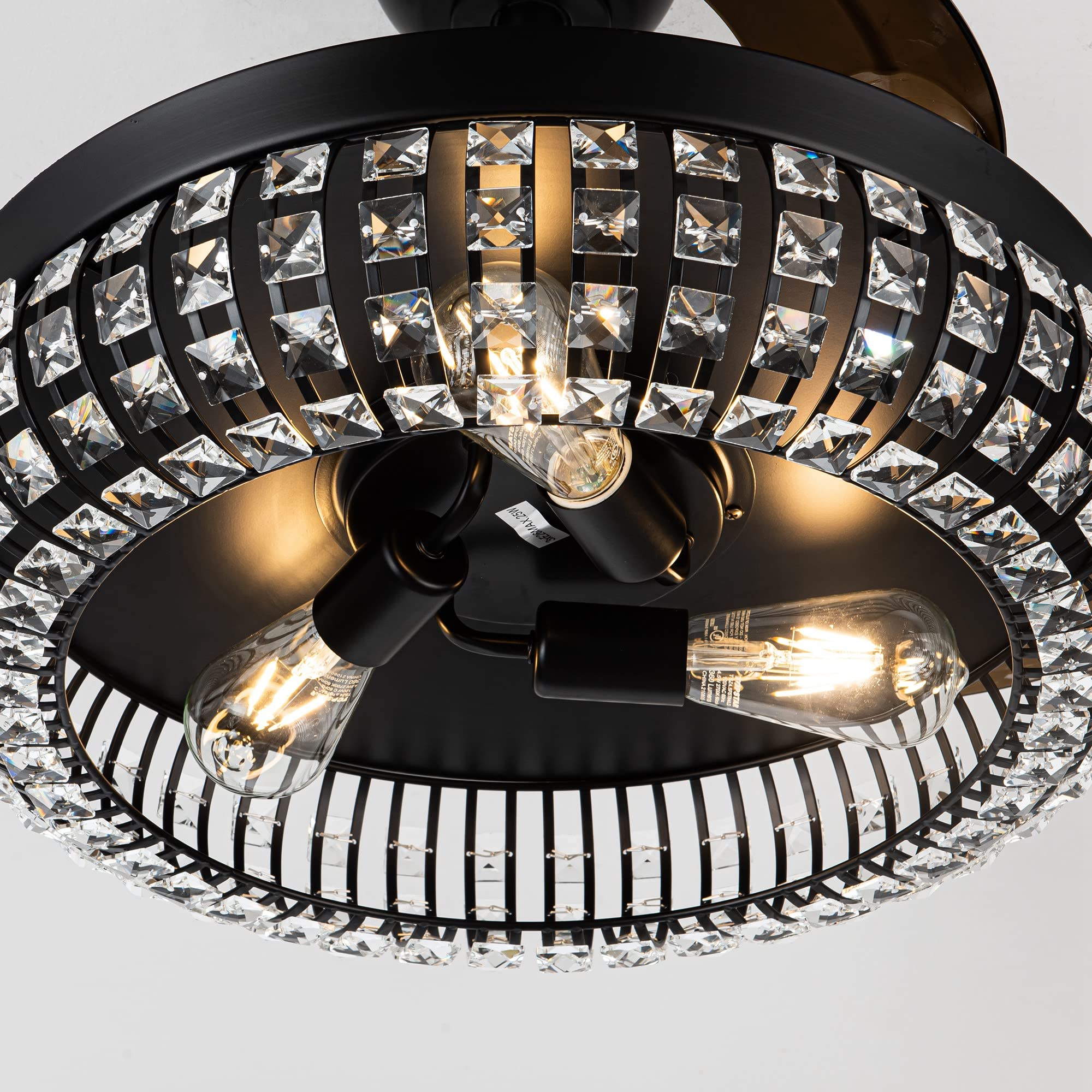 42 Inch Black Retractable Ceiling Fan with Lights & Remote Control - Crystal Chandelier Style for Bedroom, Living Room & Office | Energy Efficient Quiet DC Motor | Parrot Uncle