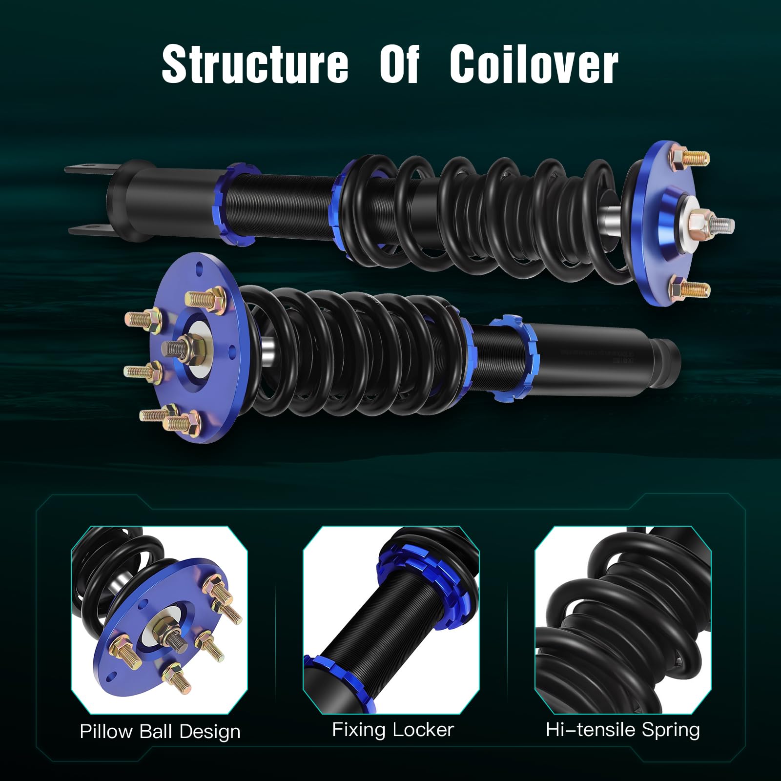 SCITOO Full Coilover Suspension Kit with Shock Struts - Compatible with 2008-2012 Honda Accord, Performance Tuning & Lowering Springs (Blue) - Perfect for Street Racing, Drifting & Performance Upgrades