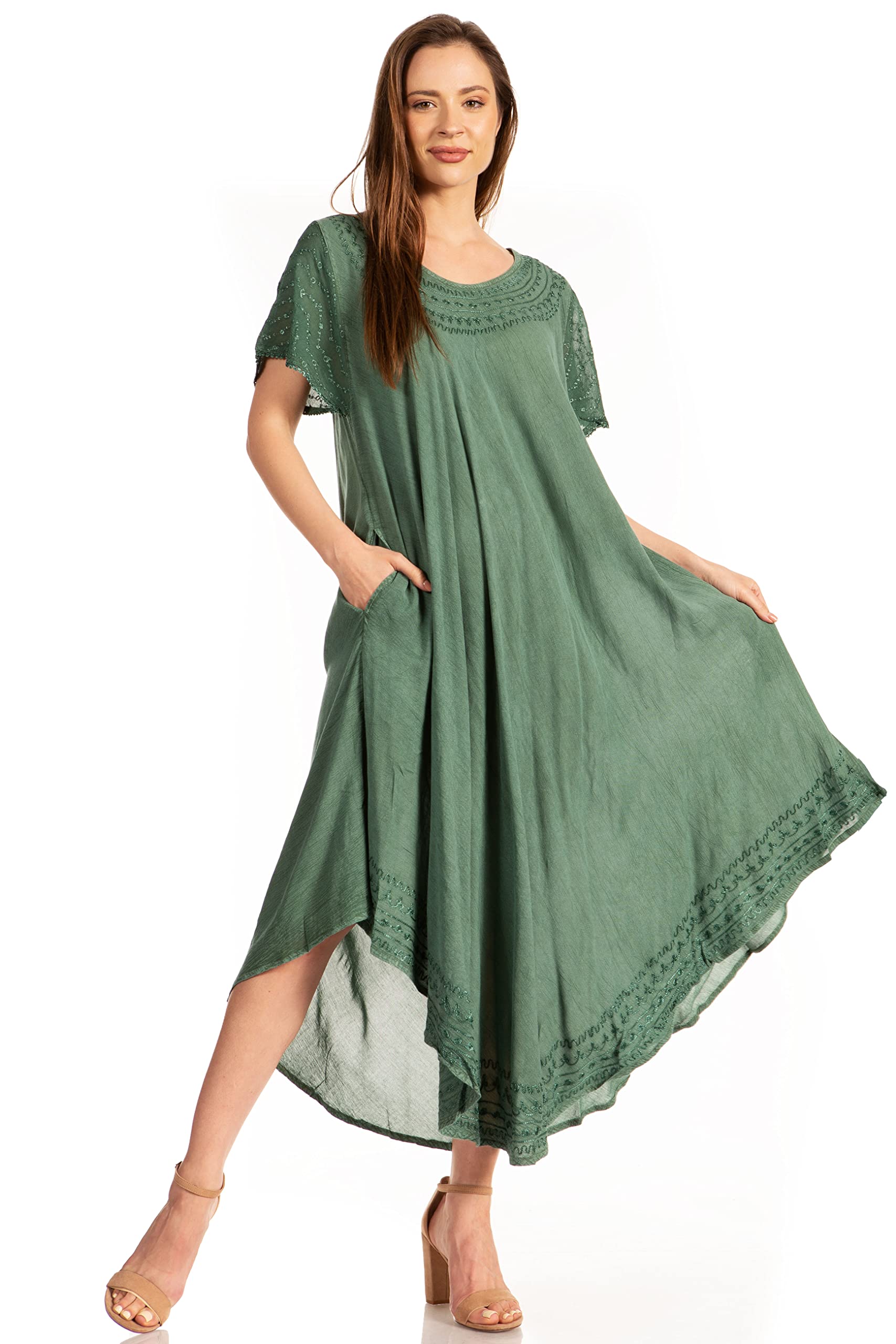 Sakkas Women's Everyday Essentials Cap Sleeve Caftan Dress - Lightweight Beach Cover Up, Summer Boho Maxi Dress for Vacation, Poolside, and Casual Outings
